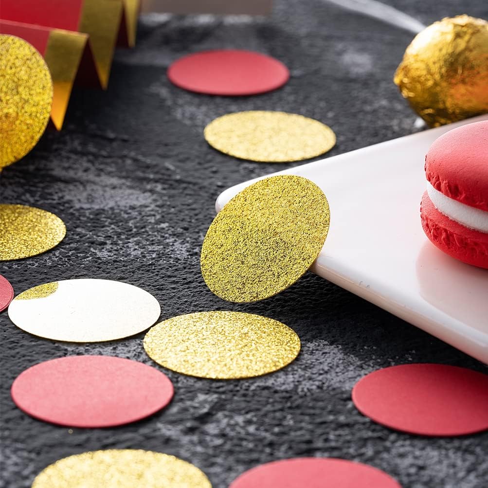 Gold and Red Confetti Table Decoration for Birthday Wedding Graduation Retirement Theme Party,1.2 inch in Diameter,200 Counts