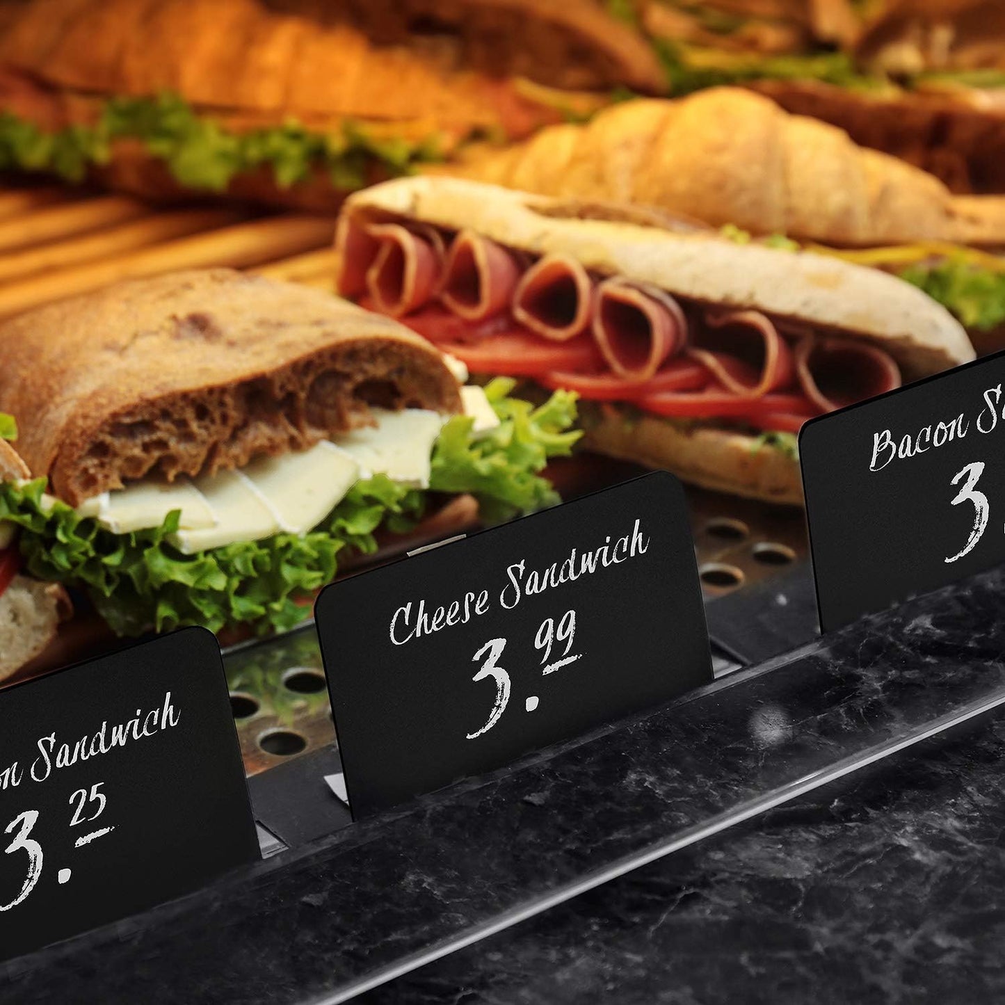 20 Pack Mini Chalkboard Signs for Food – Small 3x4 Tabletop Labels for Buffet - Wedding - Party or Catering – Reusable Plastic Black Display Stands for Chalk Board Food Tags