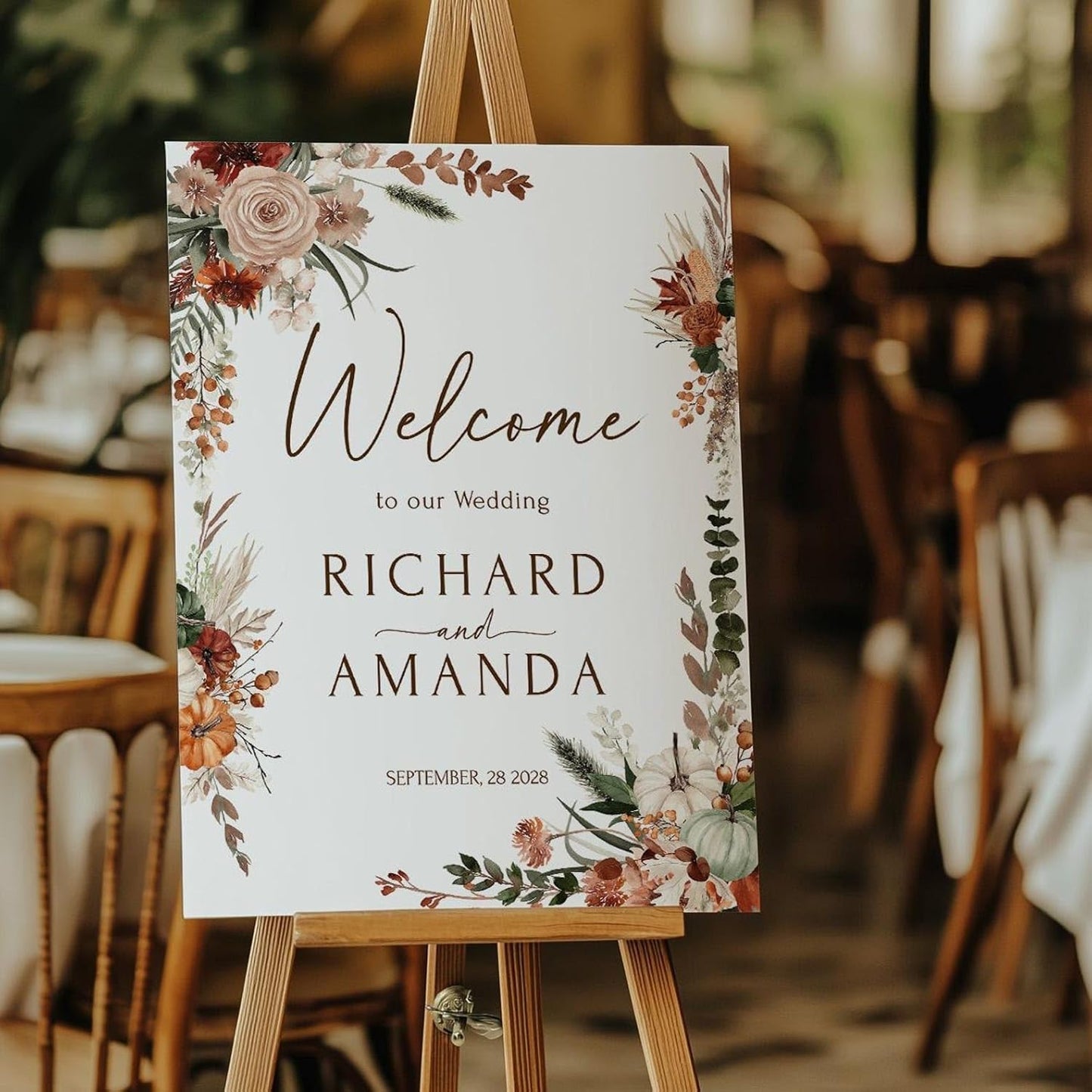 Welcome Wedding Sign Personalized, Terracotta Fall Burnt Orange Copper Wedding Sign Decorations Signage 12" X 18" (Small), 27" (Medium), 36" (Large), Plastic, Modern, Pole Mount, Weather