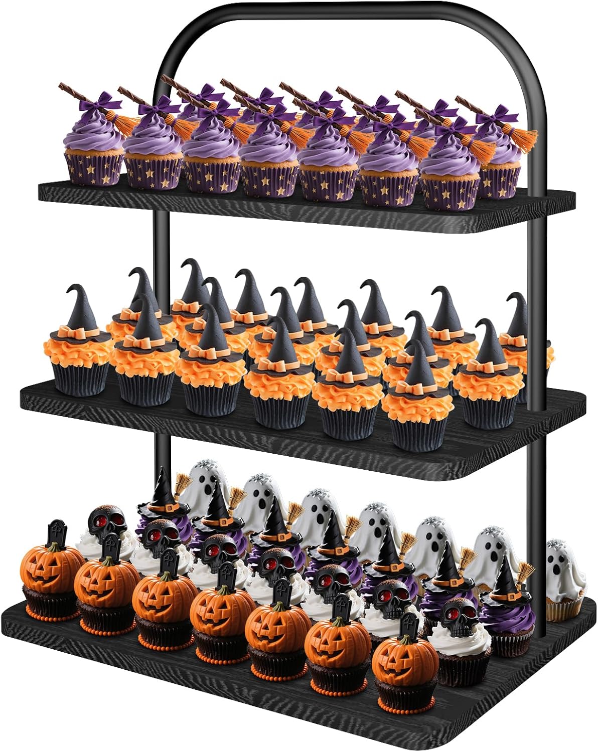 Cupcake Stand, 3 Tier Halloween Cupcake Stand for 50 Cupcakes Rustic Cupcake Display Stand Large Wood Dessert Table Display Set Cupcake Tower Tiered Tray Stand for Wedding Birthday Party