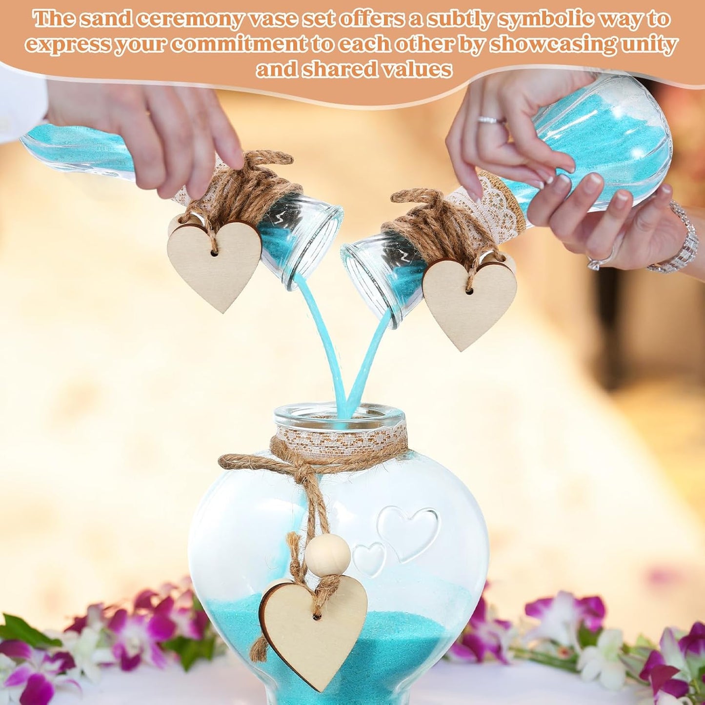 Layhit Unity Sand Ceremony Set Includes 3 Pcs Decorative Vase with Burlap and Lace Sleeves and Wooden Love Hemp Rope Personalized Ceremony Kit for Wedding Centerpiece, Sand Not Included