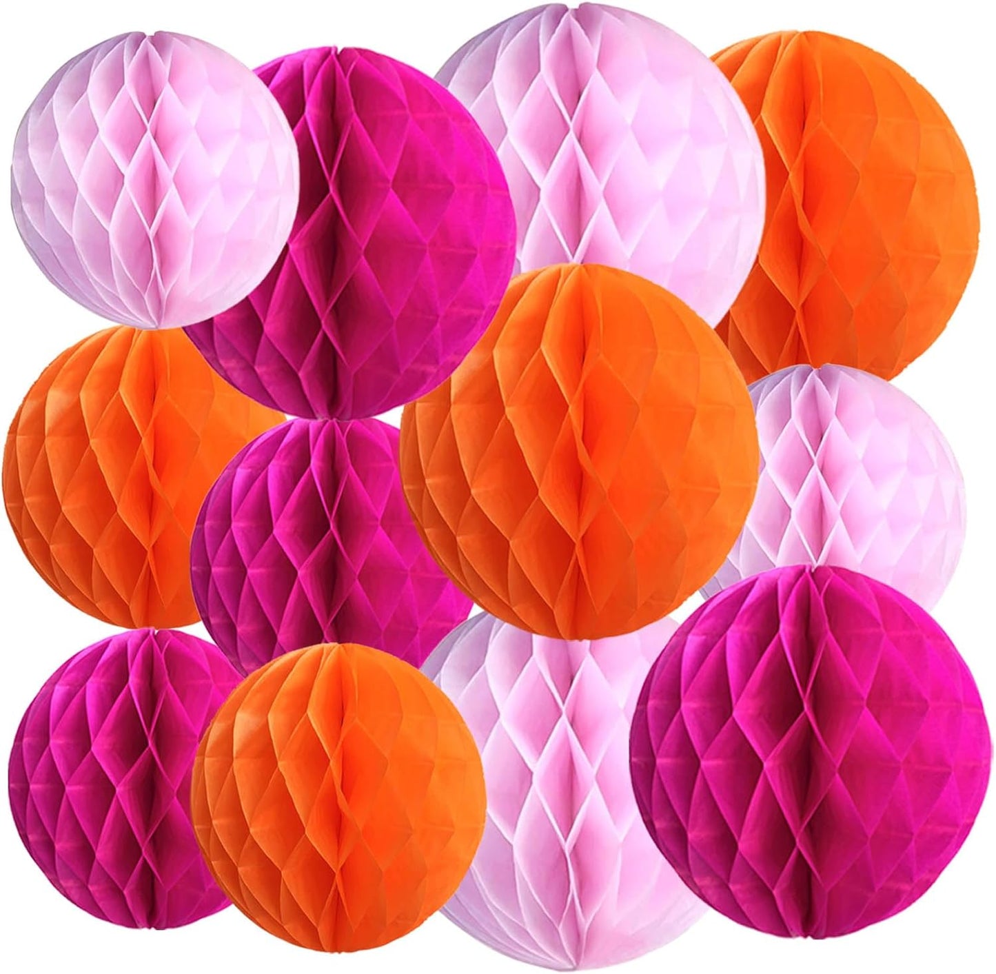 Paper Honeycomb Balls Decorations - 12 Pack Hanging Tissue Pom Poms for Weddings, Birthdays, Home Party Decor (Rose red Light Pink Orange)