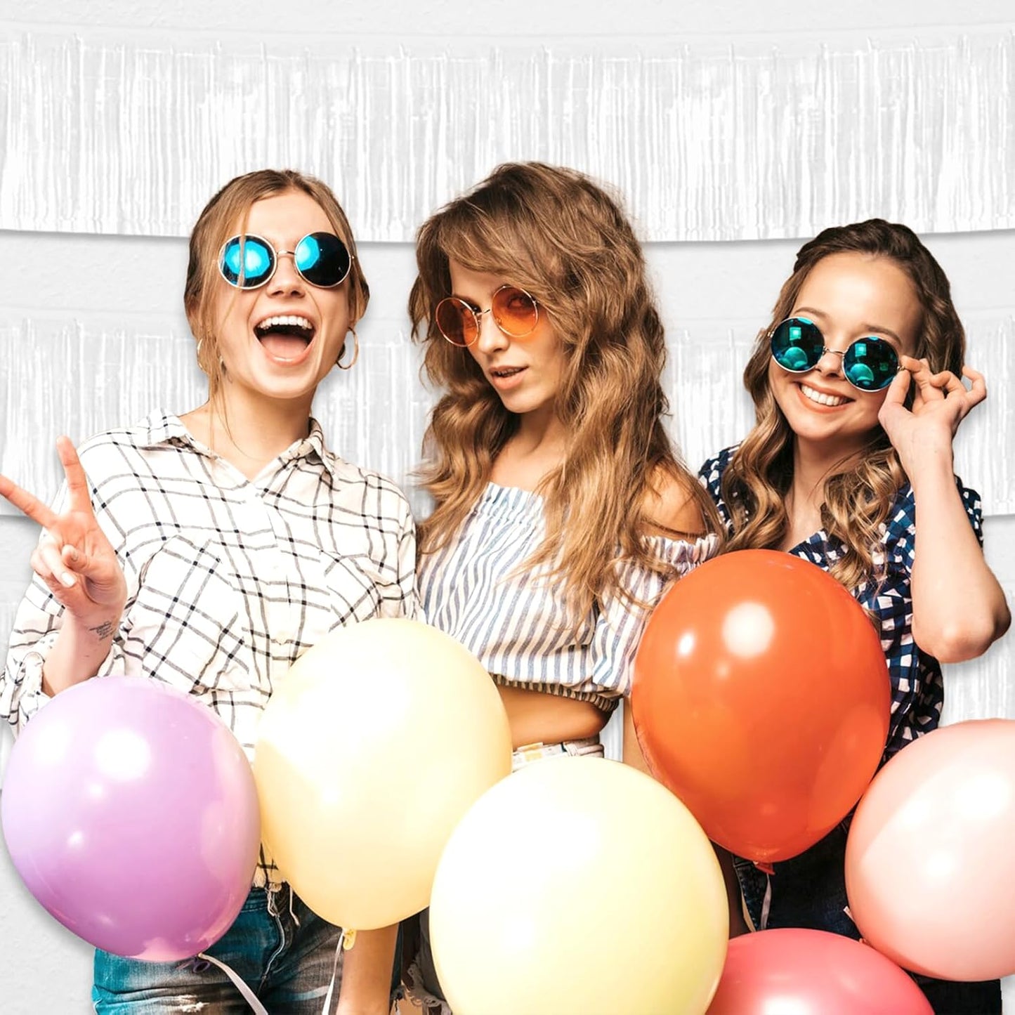 6 Pack 10 Feet White Foil Fringe Garland Metallic Tinsel Streamers Banner Wall Hanging Curtain Backdrop for Parade Floats, Birthday, Graduate, Mother's Day, Wedding Party Decoration