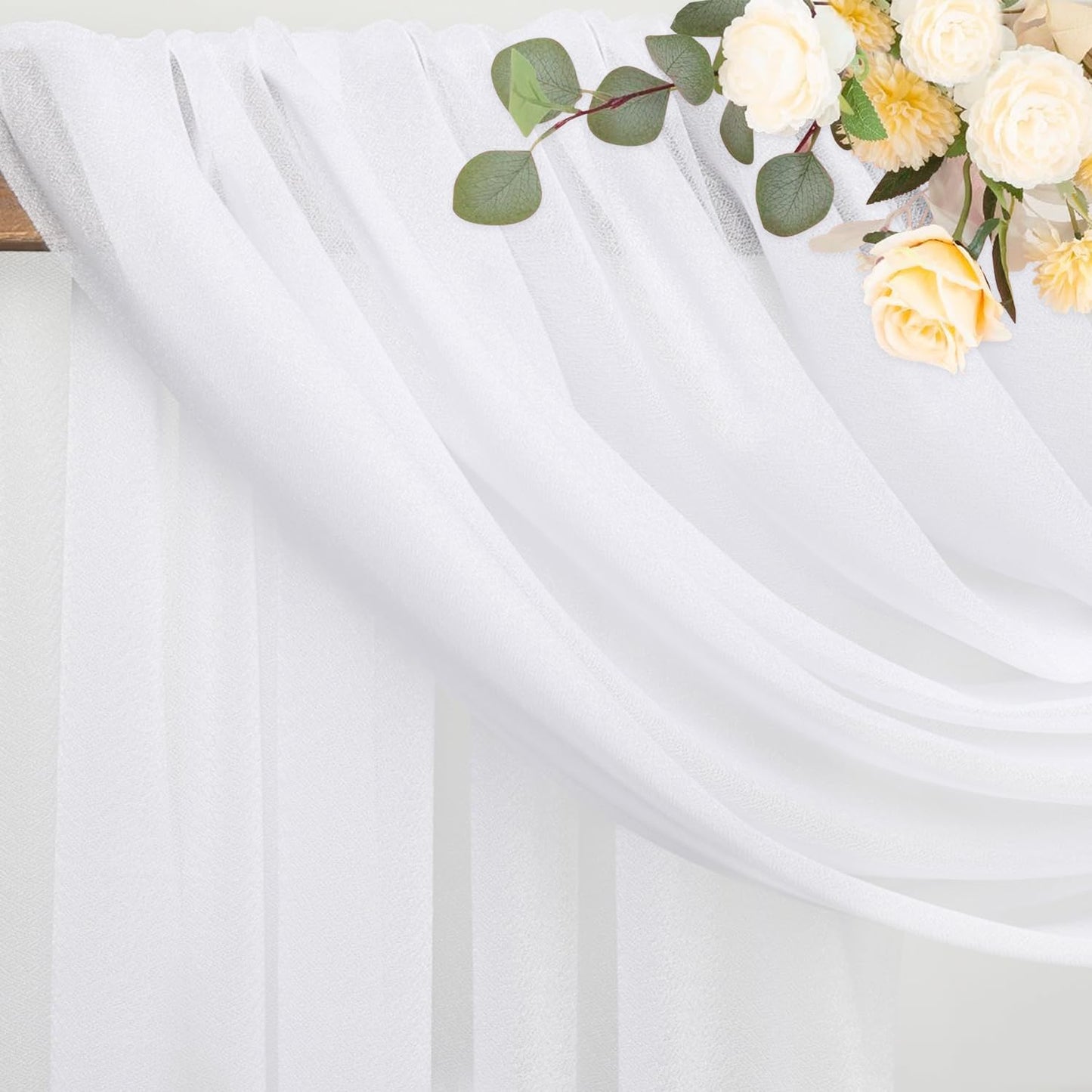 Wokceer Wedding Arch Draping Fabric 4 Panels 28.7" x 20FT White Sheer Fabric Backdrop Arch Draping for Wedding Ceremony Birthday Party Bridal Shower Decoration