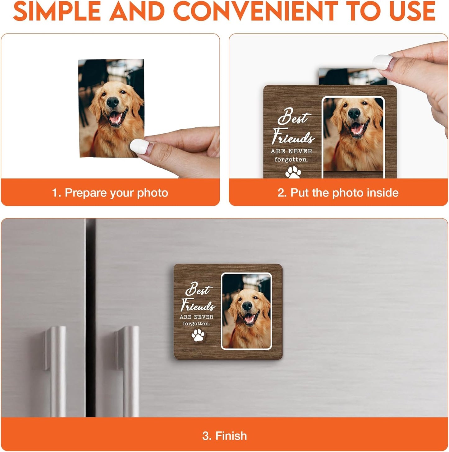 Magnetic Picture Frames - BEST FRIENDS ARE NEVER FORGOTTEN - Pet Memorial Gifts for Loss of Dog Cat - Sympathy Gift for Women Men - Dog Cat Bereavement Remembrance - Fridge Magnetic Frames