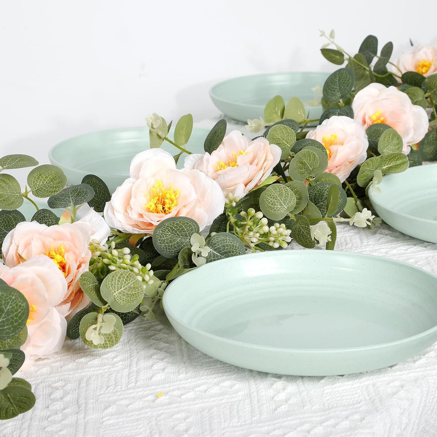 2Pcs Total 13 feet Eucalyptus Flower Garland with Fake Rose Flower, Artificial Fake Flowers Greenery Garland Floral Vines for Decoration Party Wedding Table Indoor Outdoor Backdrop Wall Decor（Pink）