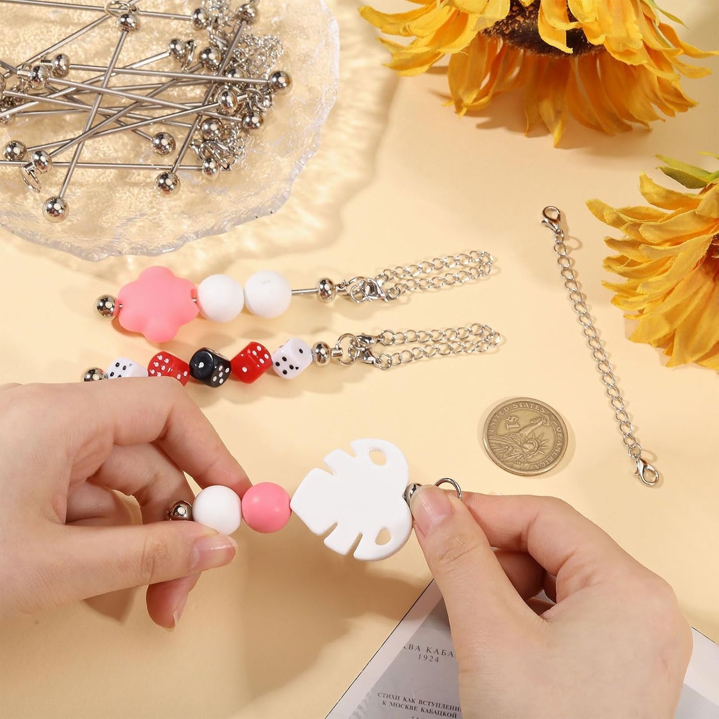 FREEBLOSS 50 Set DIY Beaded Cup Charms for Wine Glasses Party Drink Markers with Secure Clasp Personalized Decorative Mug charms