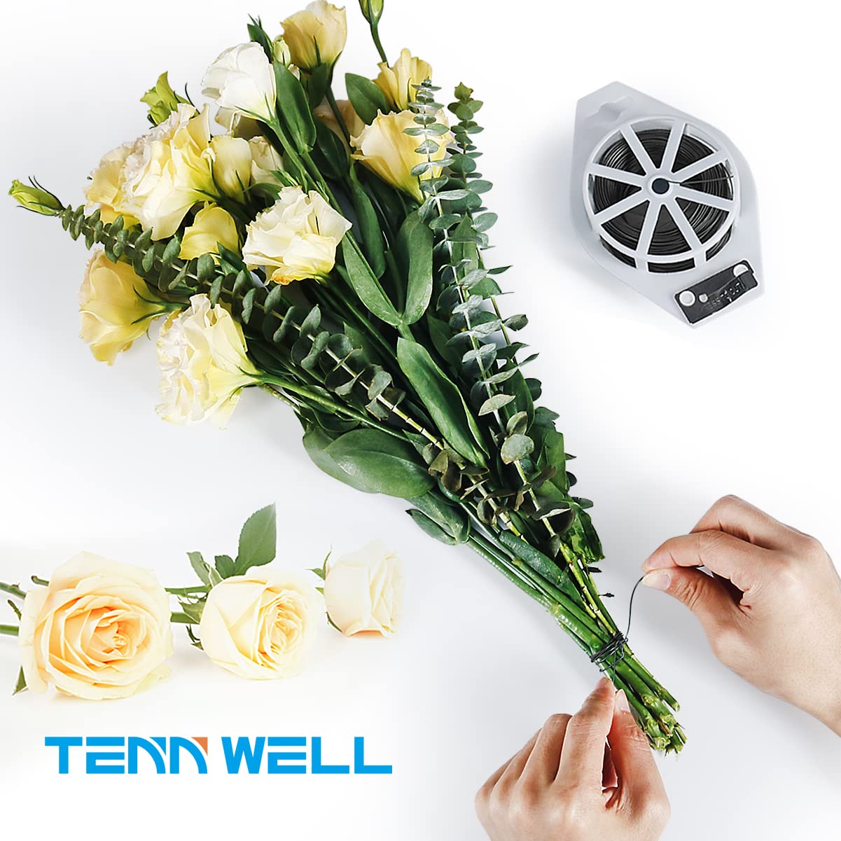 Tenn Well 22 Gauge Floral Wire, 328 Feet Soft Christmas Wreath Wire with Built-in Cutter for Flower Arrangements, Christmas Ornaments, Wreath Making, Garlands and Crafts (Black)