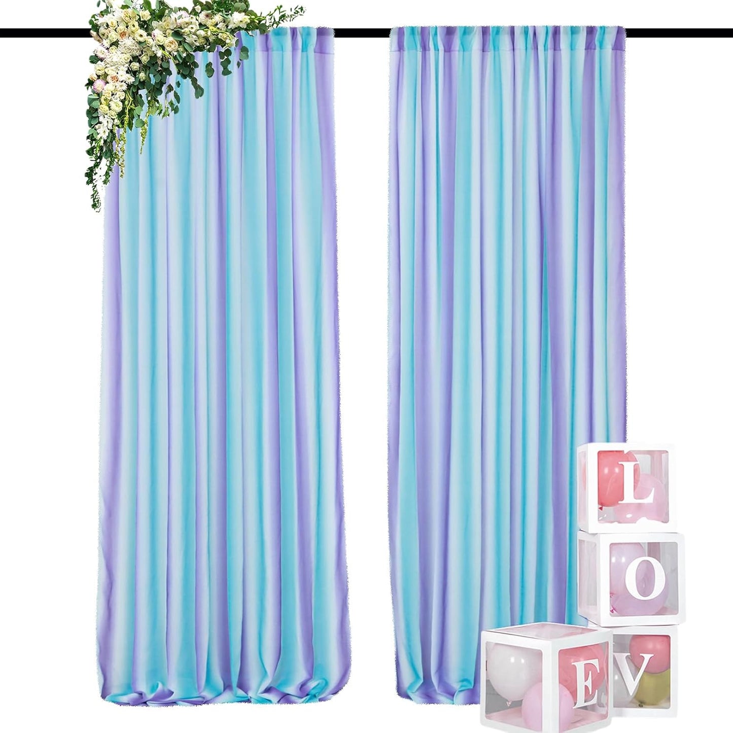 DUOBAO Sheer Curtains for Girls Bedroom, Light Filtering Purple Rod Pocket Drapes - 2 Panels 29x120 Inches, Mermaid Design