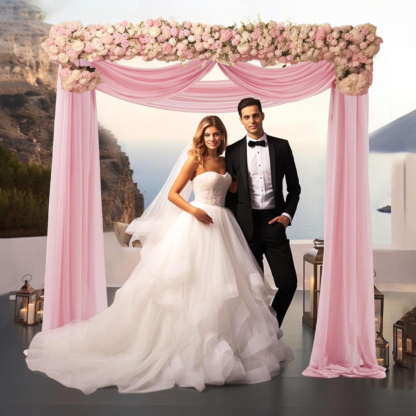 Wedding Arch Draping Fabric, 2 Panels 30" x 20Ft Dusty Rose Sheer Curtain Drapes Extra Wide & Long Backdrop Curtains for Bridal Shower Backdrop Outdoor Party Arches Church Ceremony Decoration