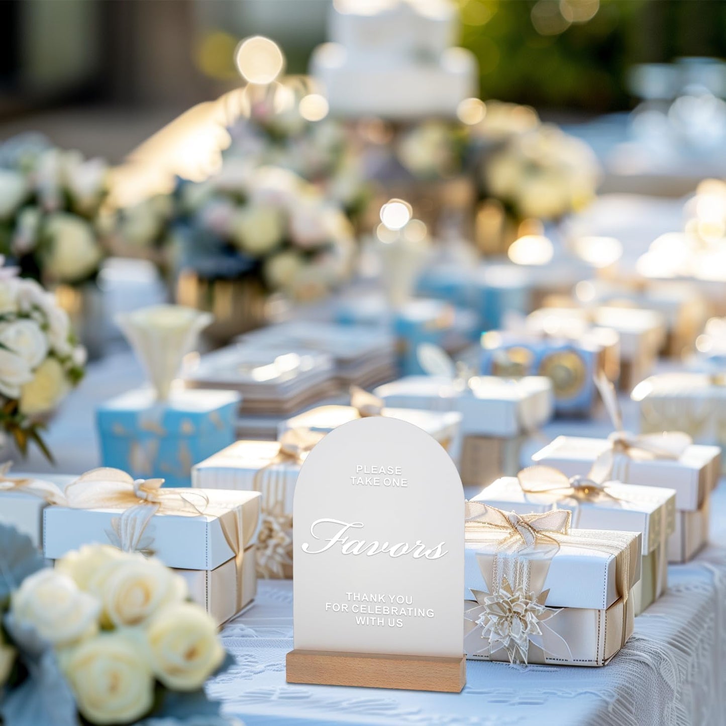 Acrylic Wedding Signs with Wood Stand, 5x7" Frosted Arch Party Favors for Ceremony & Reception, Perfect for Rustic Wedding Decoration, Anniversary, Event
