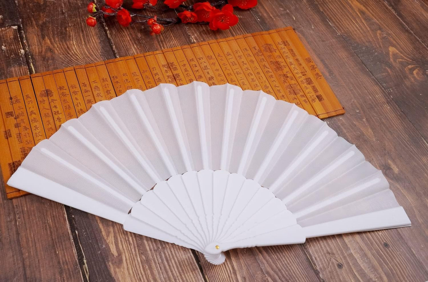 HUNANBANG Product Image 4 Pieces Folding Hand Fans Church Wedding Gift, Party Favors, DIY Decoration Gift Size9 Wholesale (Wht 4pack)