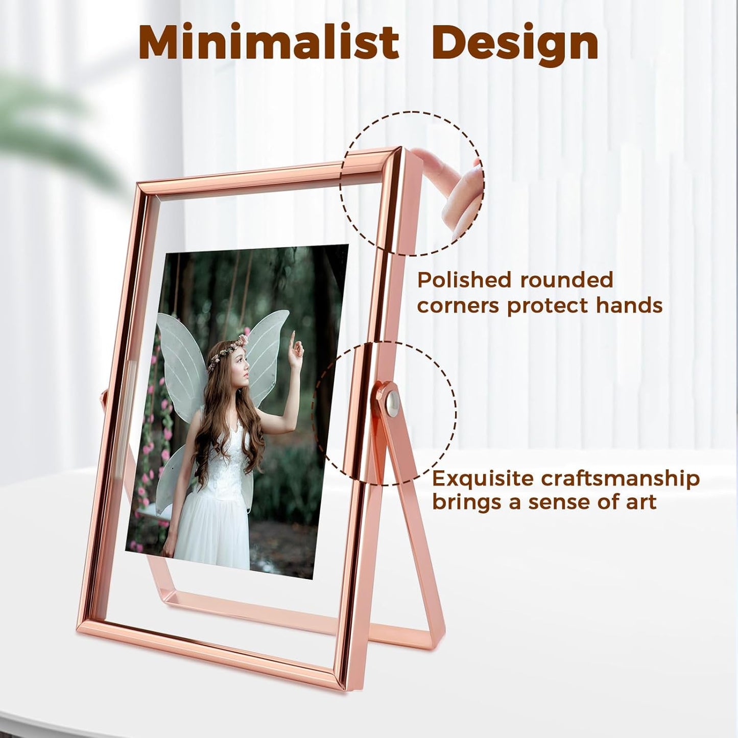 Rose Gold Floating Frame, 4"x6", Vertical, For Picture 3.5x5, 3x4, 2x3, Mini Tabletop Photo Frame, Classy For Festival, Wedding, or Birthday, Home or Office Decoration
