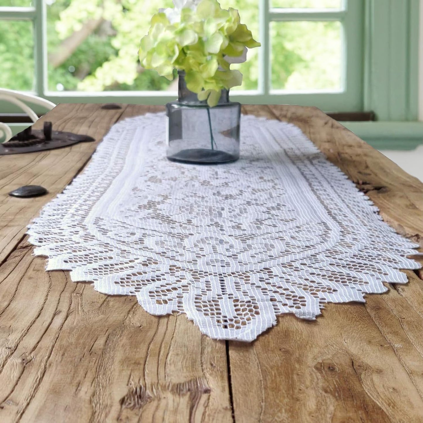 Tinsow 2 Pack Cotton Crochet Lace Rectangular Table Runner Dresser Scarf Doilies (White Style, 13" X 44")