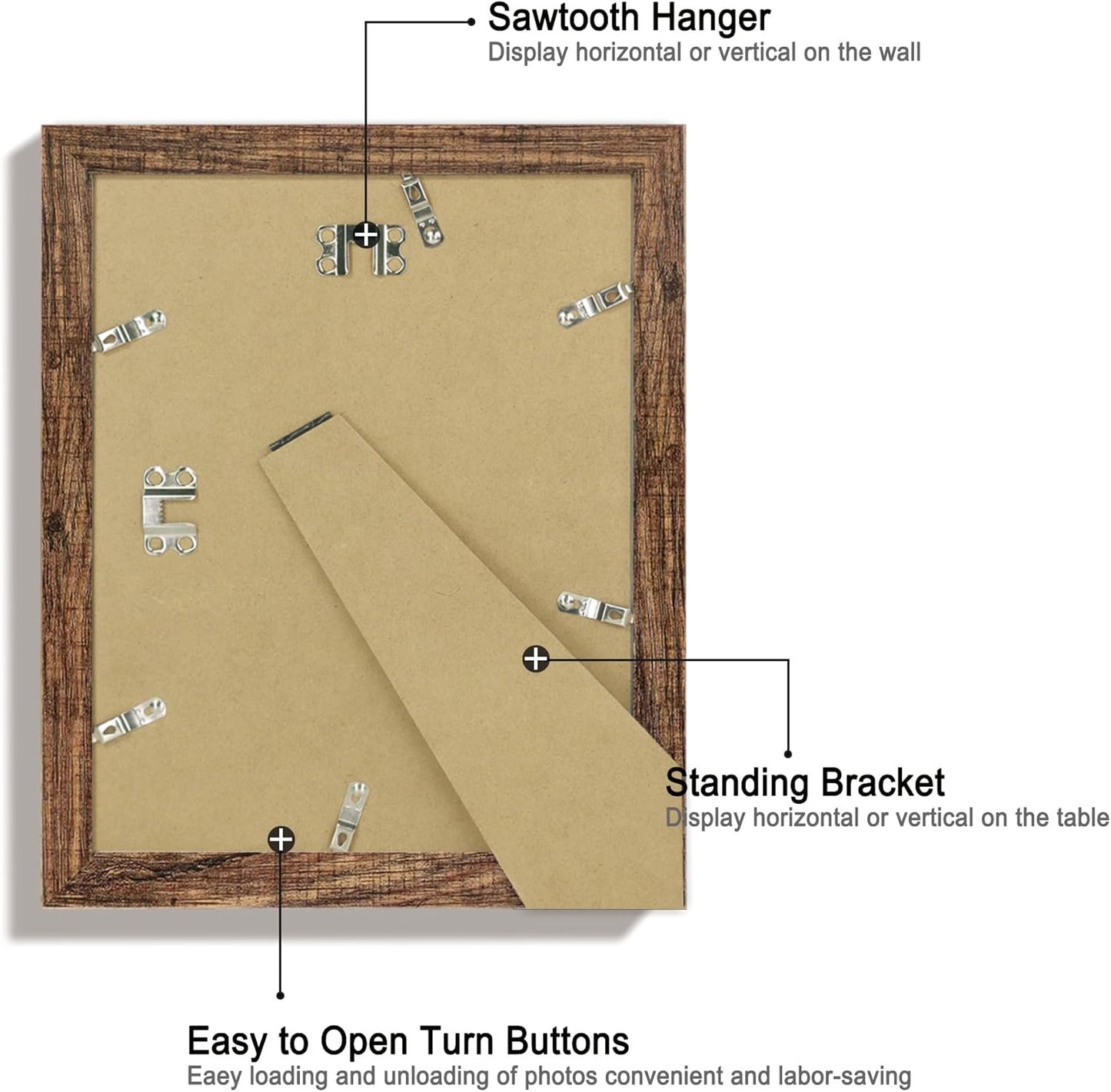 8.5x11 Picture Frame Set of 4, High Definition Real Glass Rustic Frame, Wood Photo Frames 8.5 by 11 Diploma Document for Wall Hanging and Tabletop Display