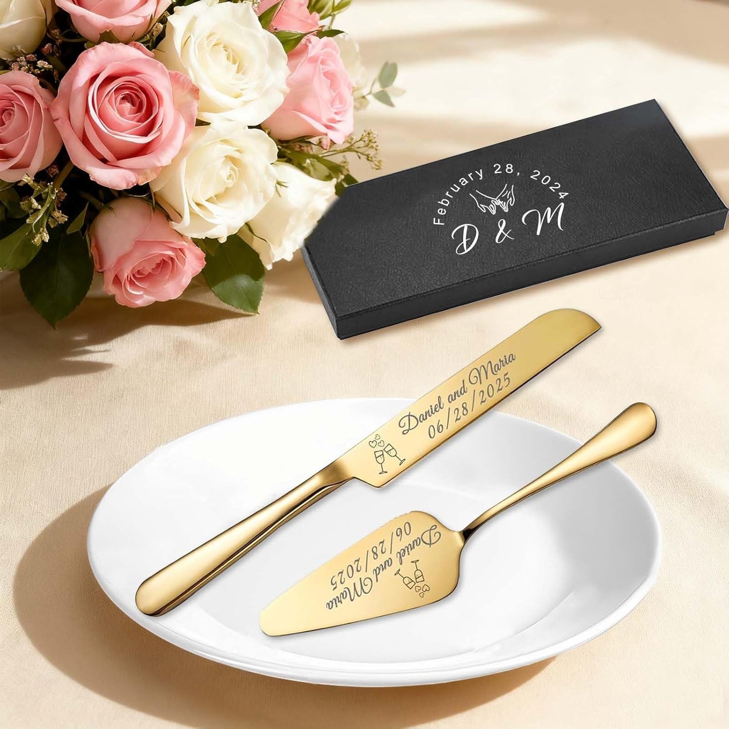 Personalized Wedding Cake Knife and Server Set Stainless Steel Cake Cutter Server Engraved Cake Cutting Set for Wedding Anniversary Engagement Birthday Gifts
