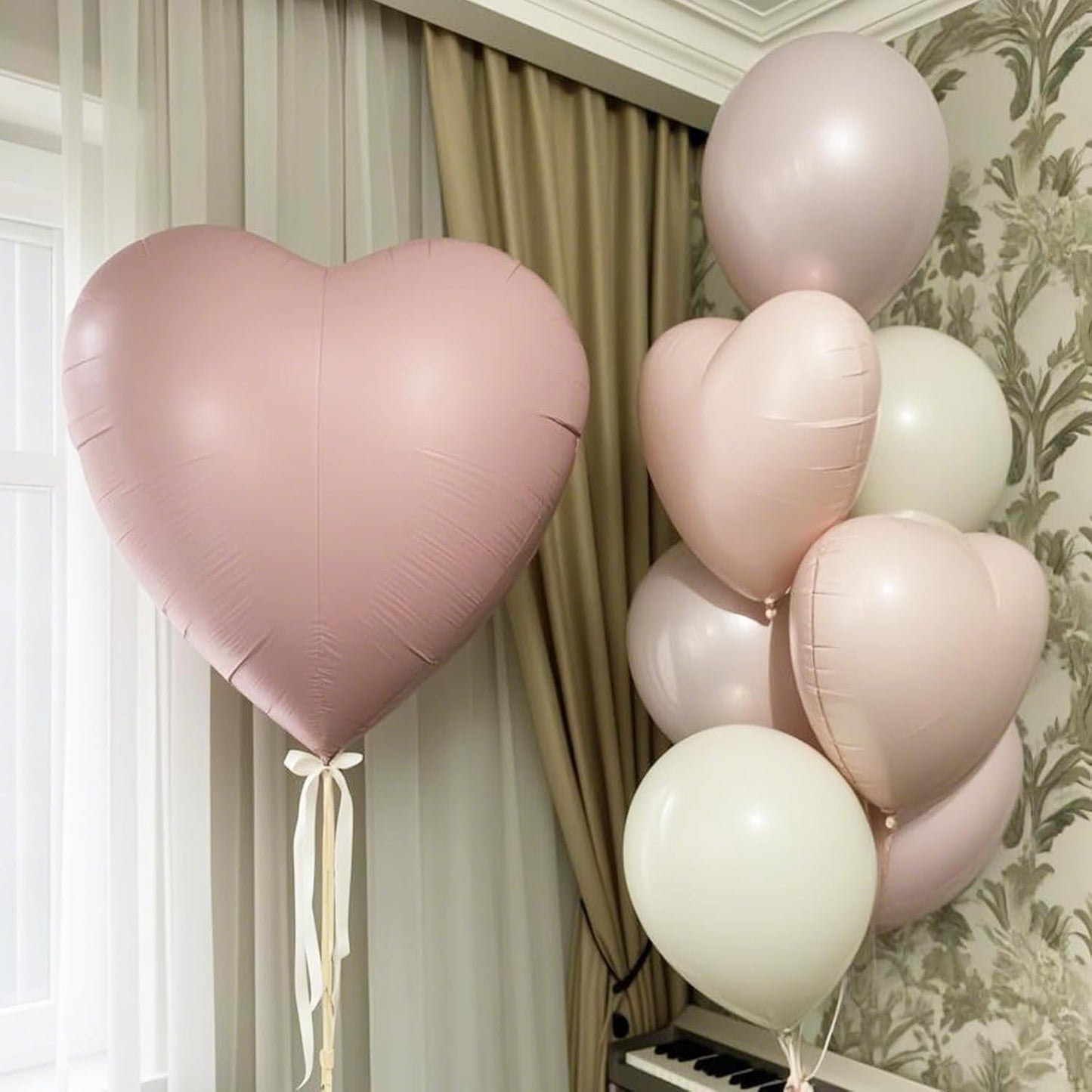 Baby Pink Heart Balloons,12Pcs 18 Inch Pastel Pink Foil Love Heart Shaped Balloons for Girl Party Bow Birthday Party Wedding Engagement Anniversary Baby Shower Valentines Day Decorations
