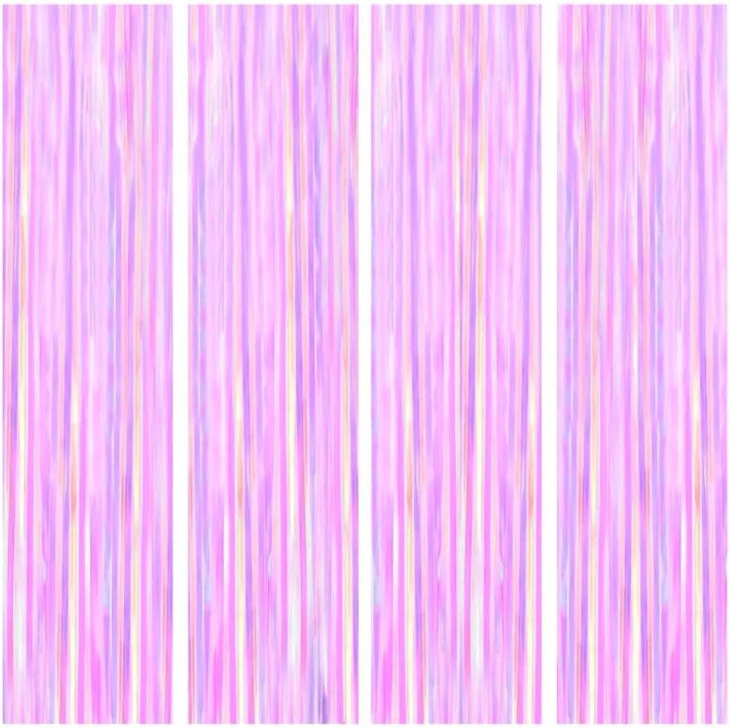 BTSD-home 4 Pack Iridescent Transparent Purple Foil Fringe Curtain, Metallic Photo Booth Tinsel Backdrop Door Curtains for Wedding Birthday Baby Shower Bachelorette Party Decorations(8ft x 3ft)