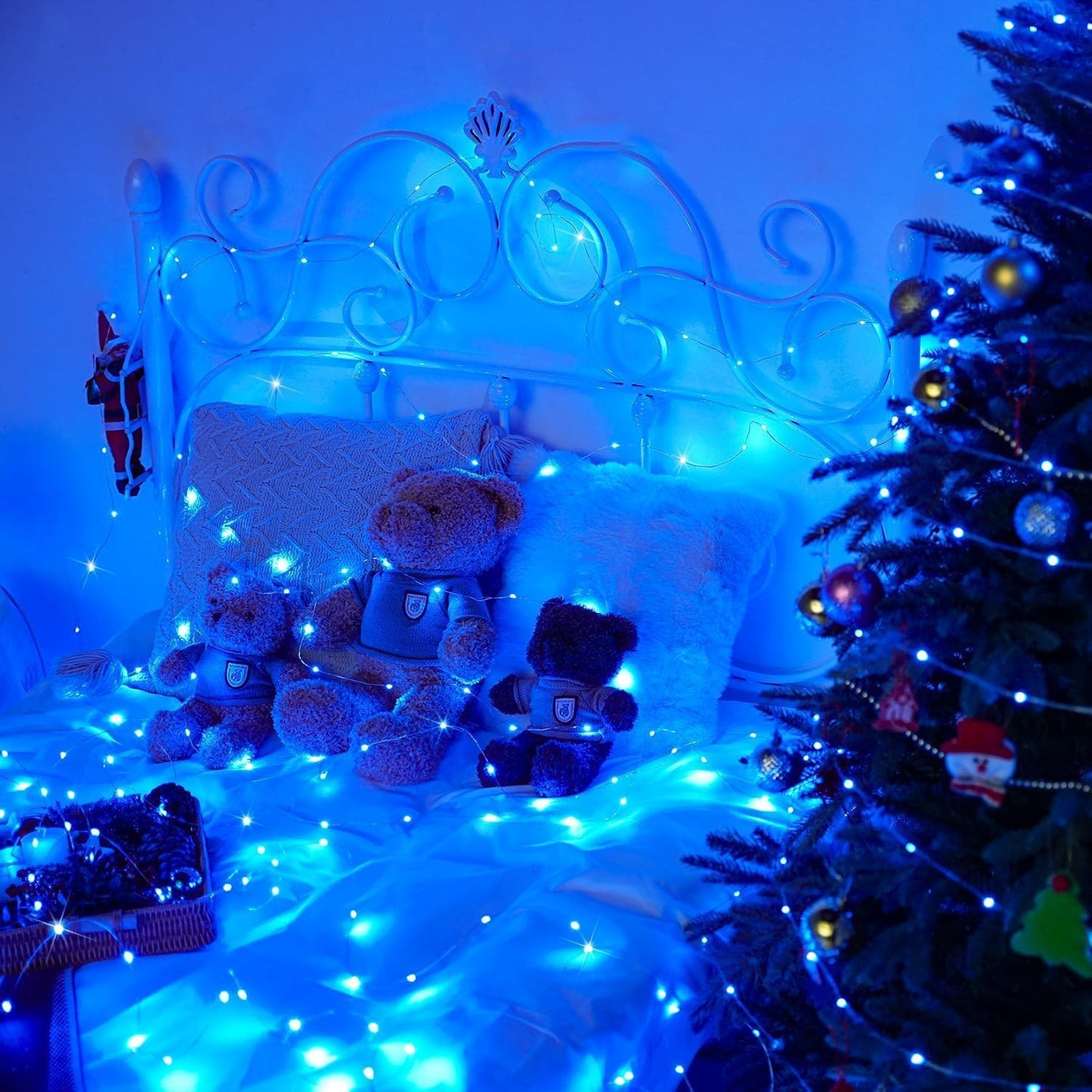 24 Pack LED Fairy Lights Battery Operated 7Ft 20Led Mini String Lights Waterproof Christmas for Mason Jars Bedroom DIY Party Wedding Christmas Decor Blue