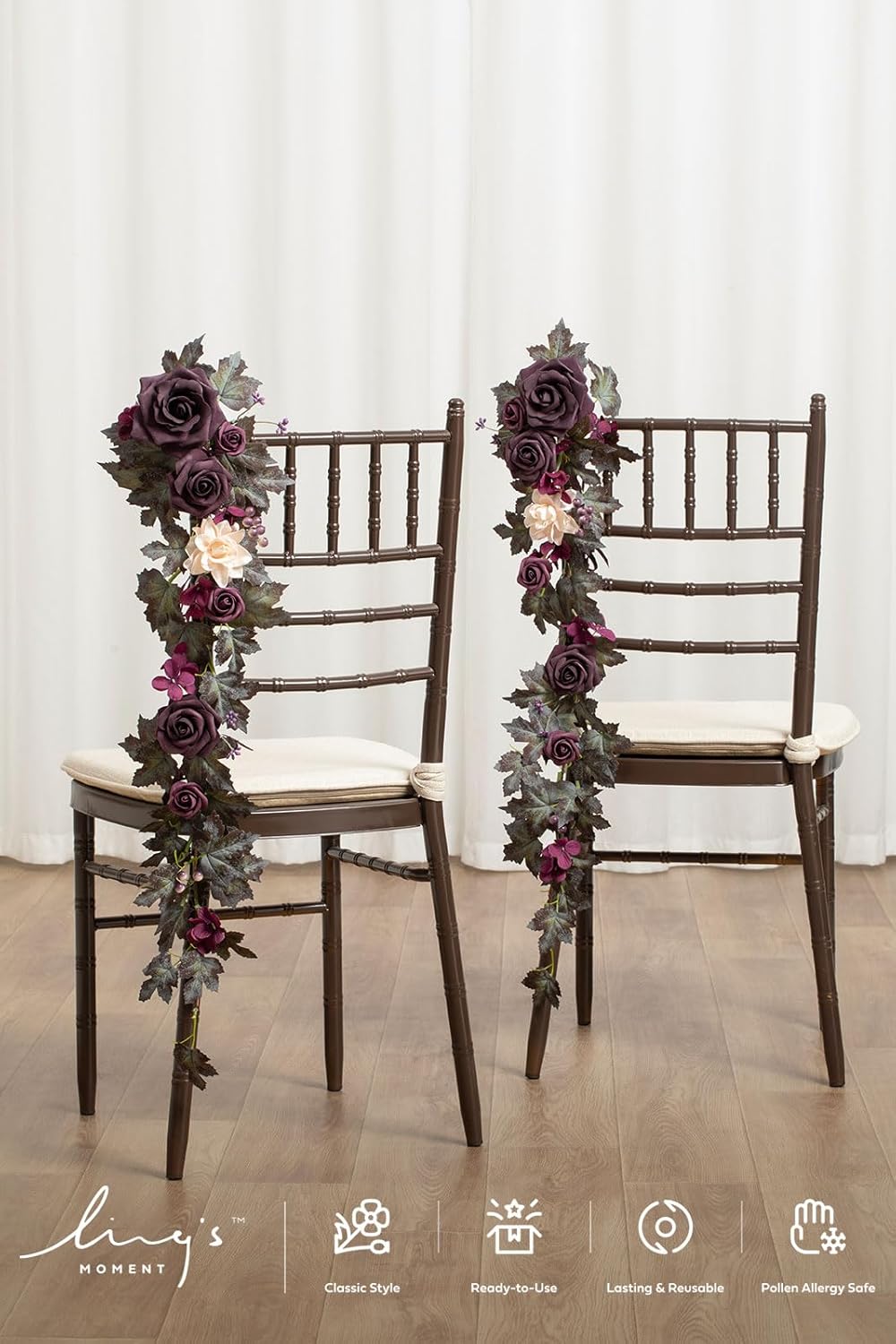 Ling's moment Fall 10pcs Wedding Chair Decorations Aisle Floral Swag Artificial Pew Flowers Hanging Garland Deep Plum for Ceremony Reception Church Rose Floral Arrangement Party Outdoor Decor
