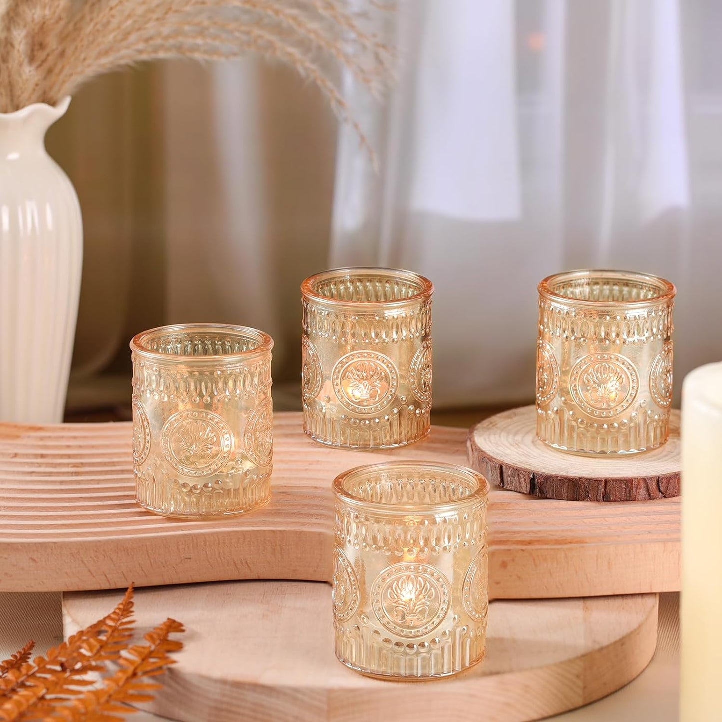 24 Pcs Gold Votive Candle Holders, Glass Tealight Candle Holders for Home Decor, Wedding Table Centerpiece, Birdal Shower, Party