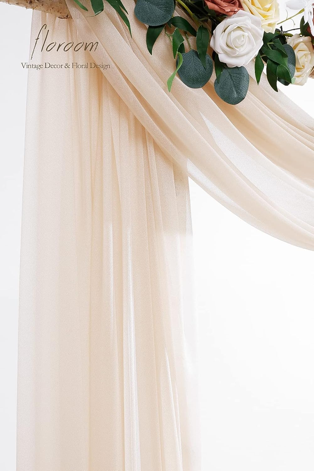 Floroom Wedding Arch Draping Fabric 2 Panels 20Ft Nude Chiffon Fabric Drapes Arbor Drapery Wedding Ceremony Reception Swag Decorations