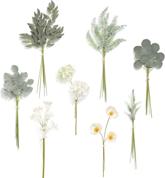 Serra Flora Artificial Greenery Spray Box Set(Pack of 64pcs) with 8 Kinds of Wedding Bouquet Filler Table Centerpieces and Floral Arrangement