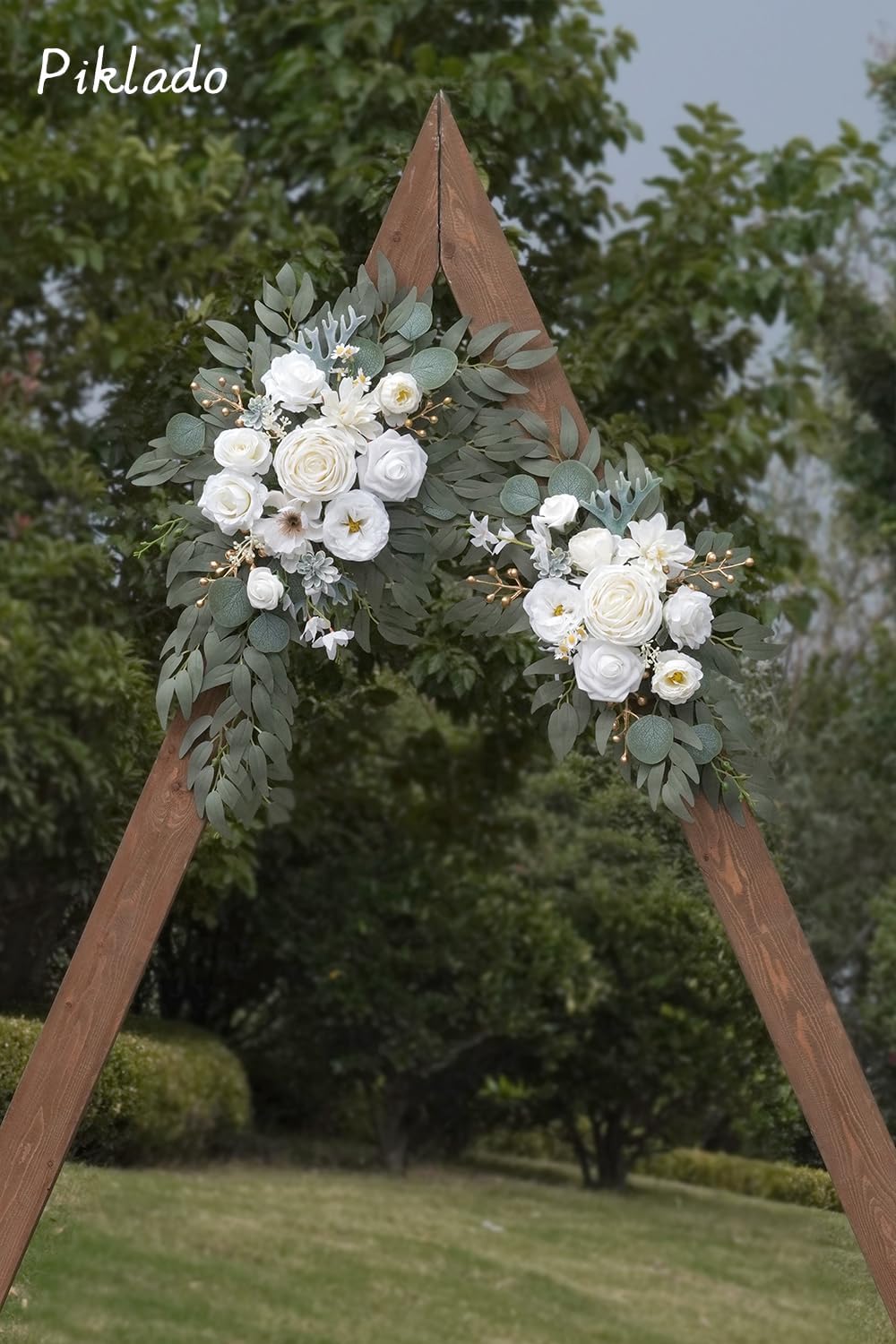 Faux Arch Flower Swag Set of 2 for Wedding Welcome Signs Floral Swag Wedding Reception Ceremony Signs Decor (White)