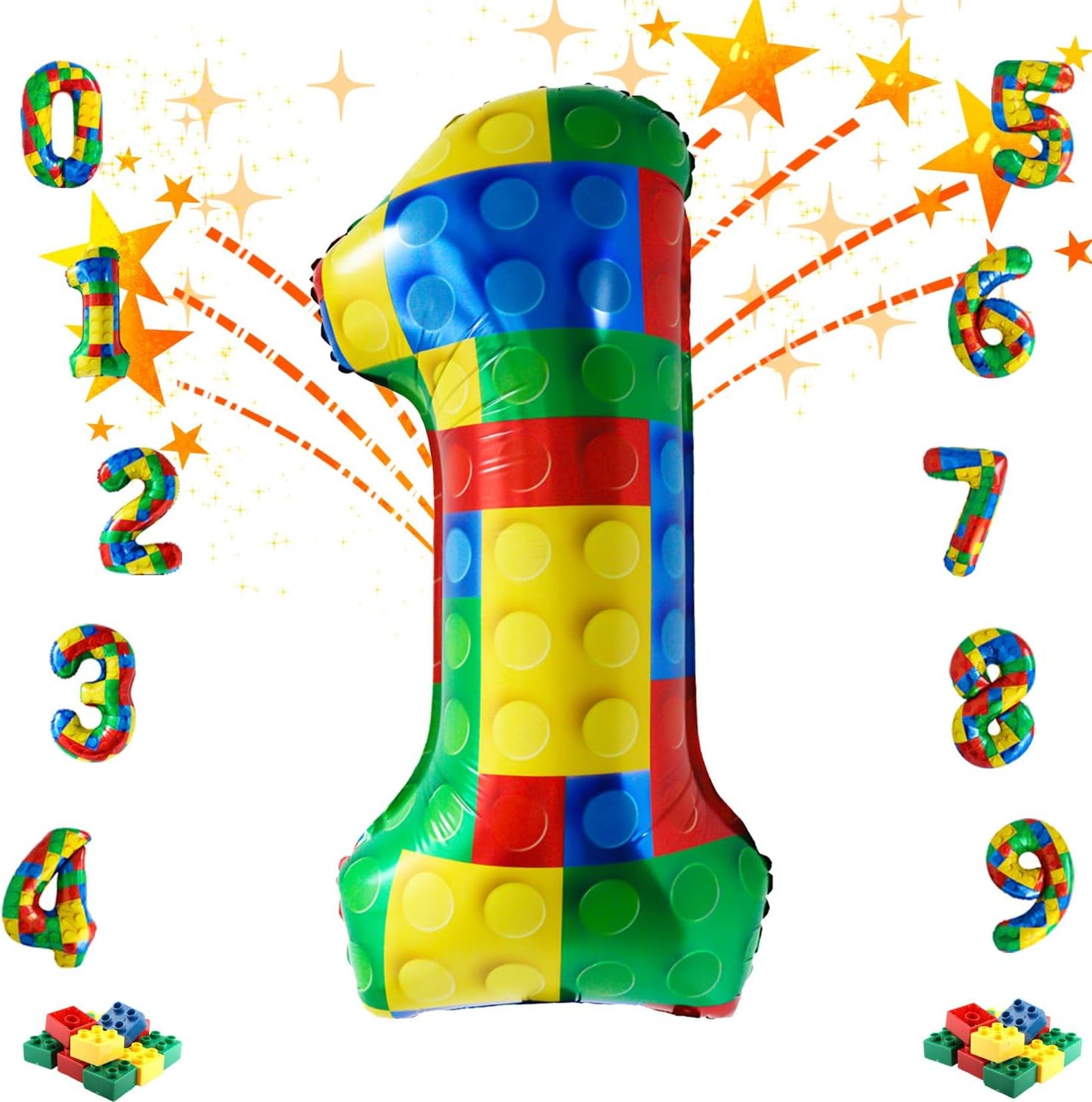 32 Inch Stackable Block Number 1 Balloon – Colorful Brick Building Themed Big Helium Digits for Kids Birthday Party Decorations (Number 5) (Building Block, Number 1)