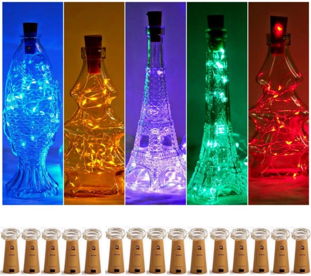 SmilingTown Wine Bottle Cork Lights 15Pack 10 LED 40 Inches Battery Operated Silver Wire Liquor Bottle Fairy Mini String Lights for Party Christmas Halloween Wedding Decoration