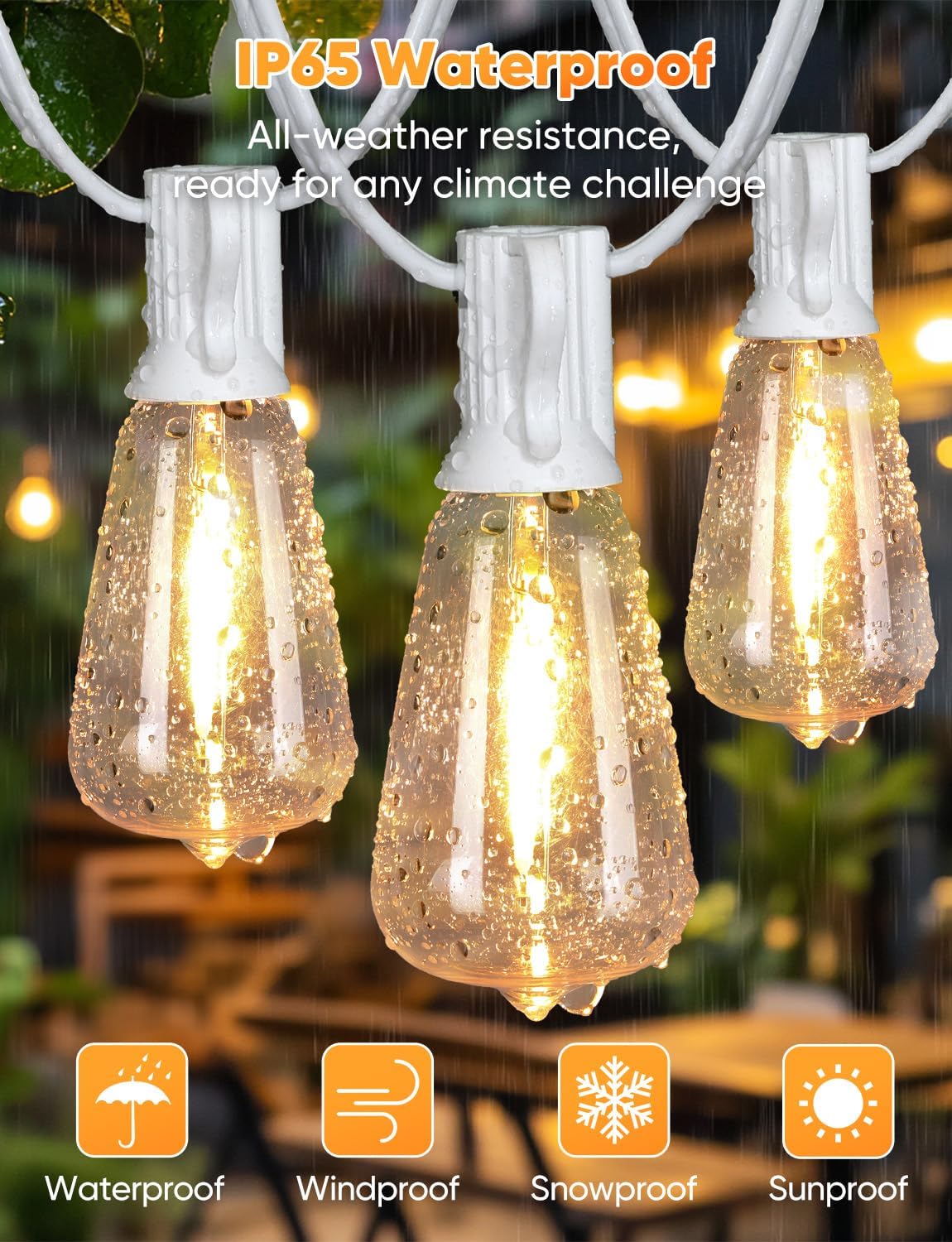 Brightever 100FT Outdoor String Lights with Remote, Dimmable LED Patio Lights with 32 ST38 Shatterproof Vintage Bulbs, 2700K Warm White 3 Modes 2 Timer Outside Light for Yard, Deck, Cafe, White