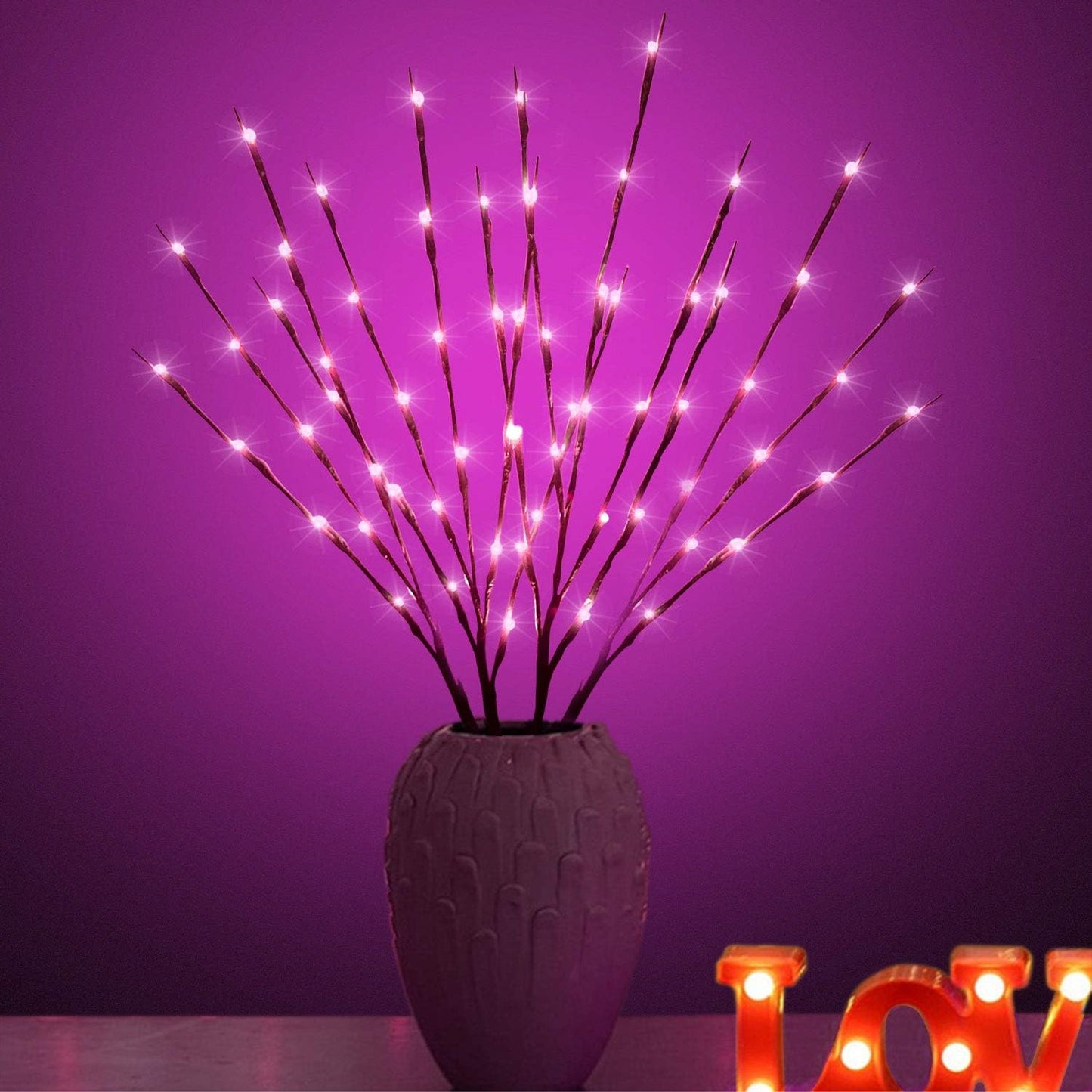 Led Branch Light Battery Operated Lighted Branches Vase Filler Willow Twig Lighted Branch 30 Inch 20 LED for Christmas Home Party Decoration Indoor Outdoor Use Pack of 2 Pink