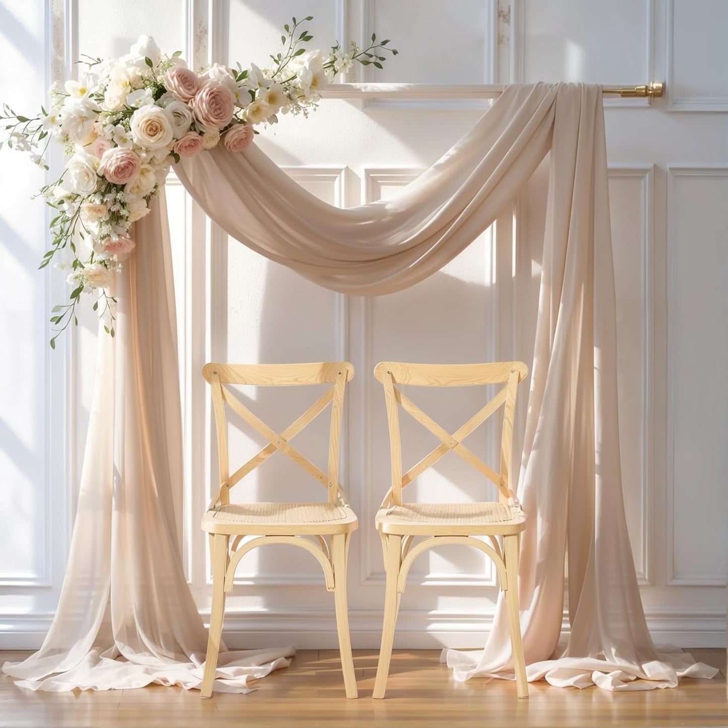 Wedding Arch Draping Fabric, 2 Panels 28" x 19Ft Deep Champagne Wedding Arch Drapes Sheer Backdrop Curtain for Wedding Ceremony Party Ceiling Decor