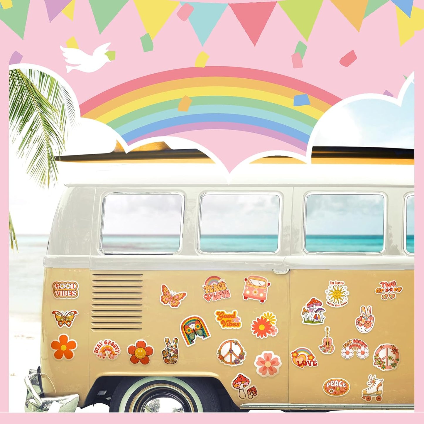 25 Pieces Hippie Car Flower Magnet Groovy Boho Flower Refrigerator Magnets Retro Magnetic Hippie Fridge Magnets for Car Home Metal Door Whiteboard Mailbox Office Cabinets Decor