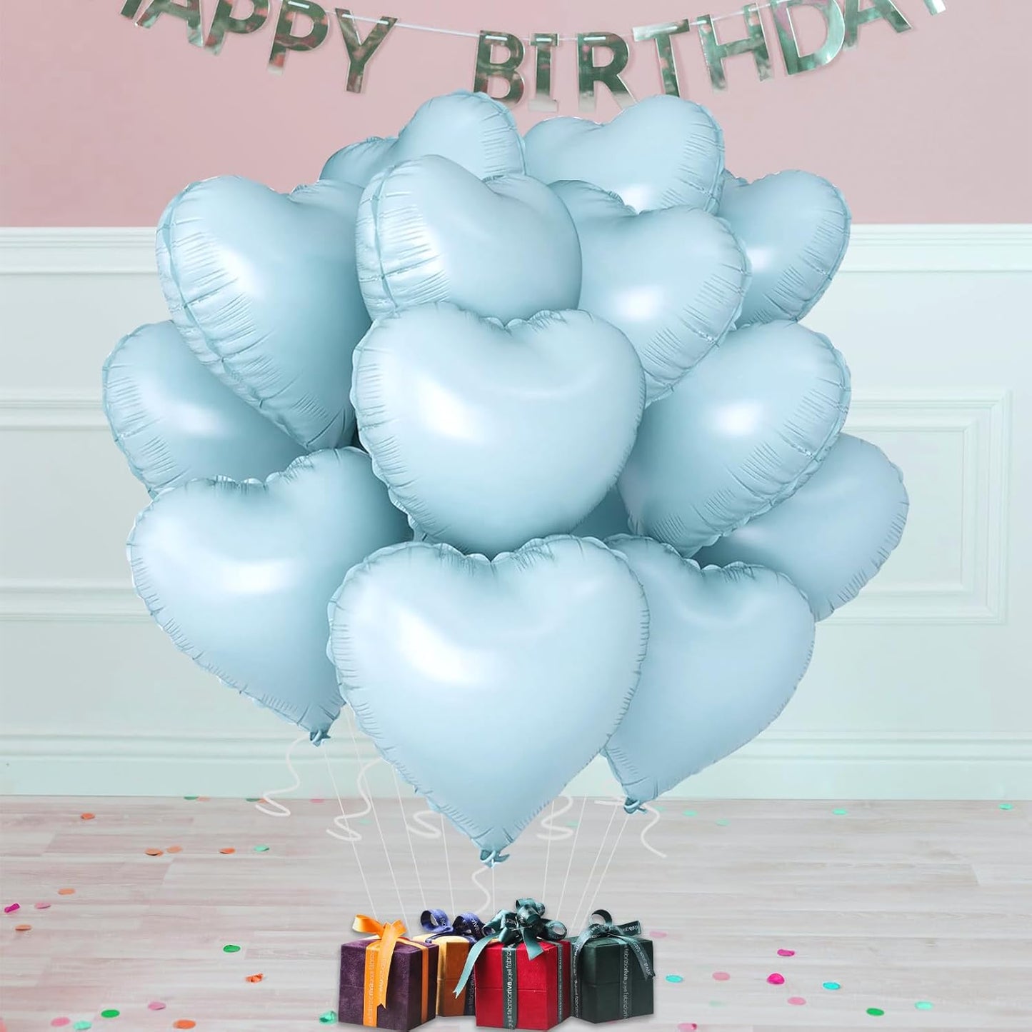 Blue Heart Ballloons,18 Inch Pastel Blue Foil Love Heart Shaped Balloons 12Pcs Baby Blue love balloon for Anniversary Wedding Birthday Party Baby Shower Valentines Day Decorations