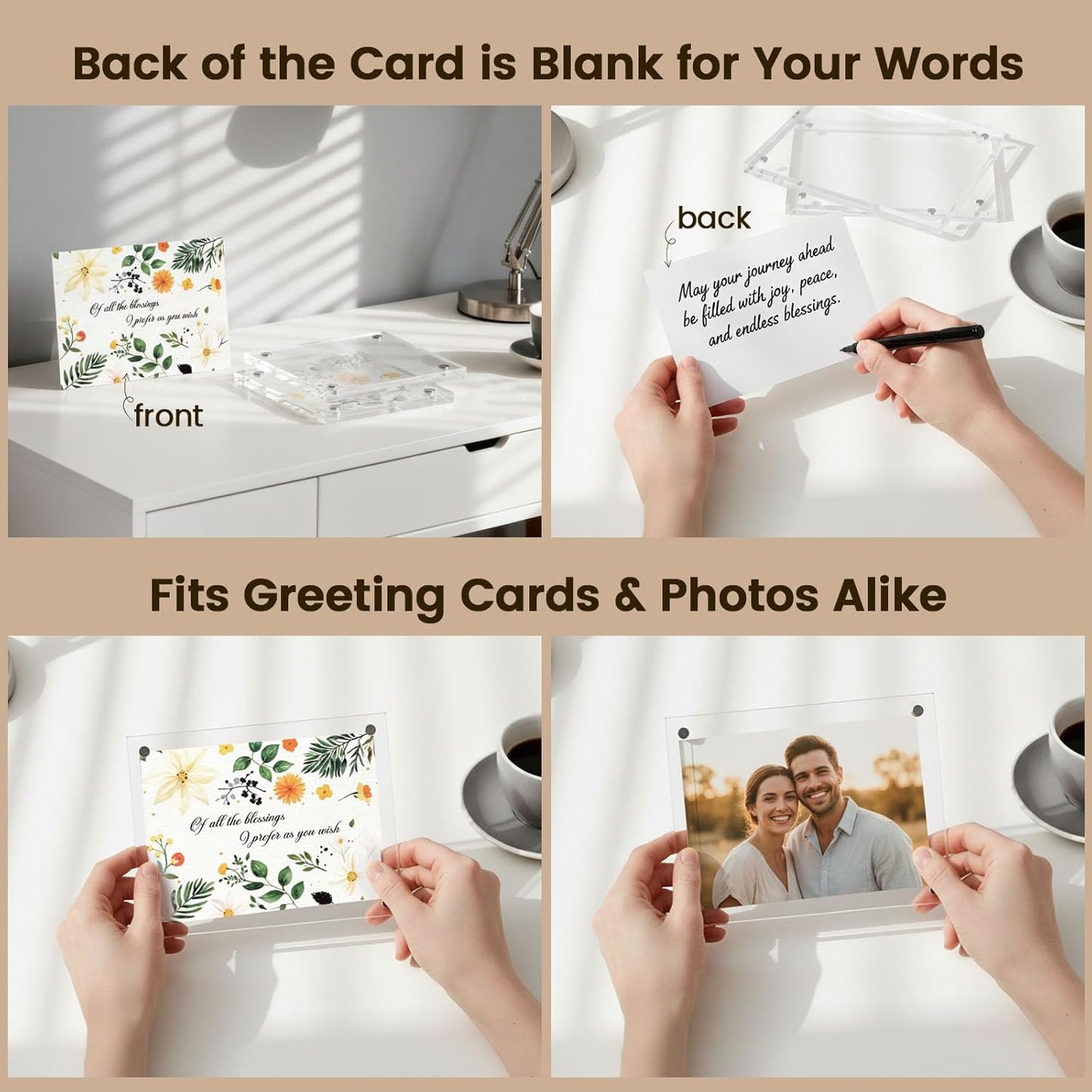 JOHOUSE 2 Pack 5 x 7 Acrylic Picture Frames, Double Sided Magnetic Photo Frames Self Standing Frameless Transparent for Desktop Display Gifts for Women