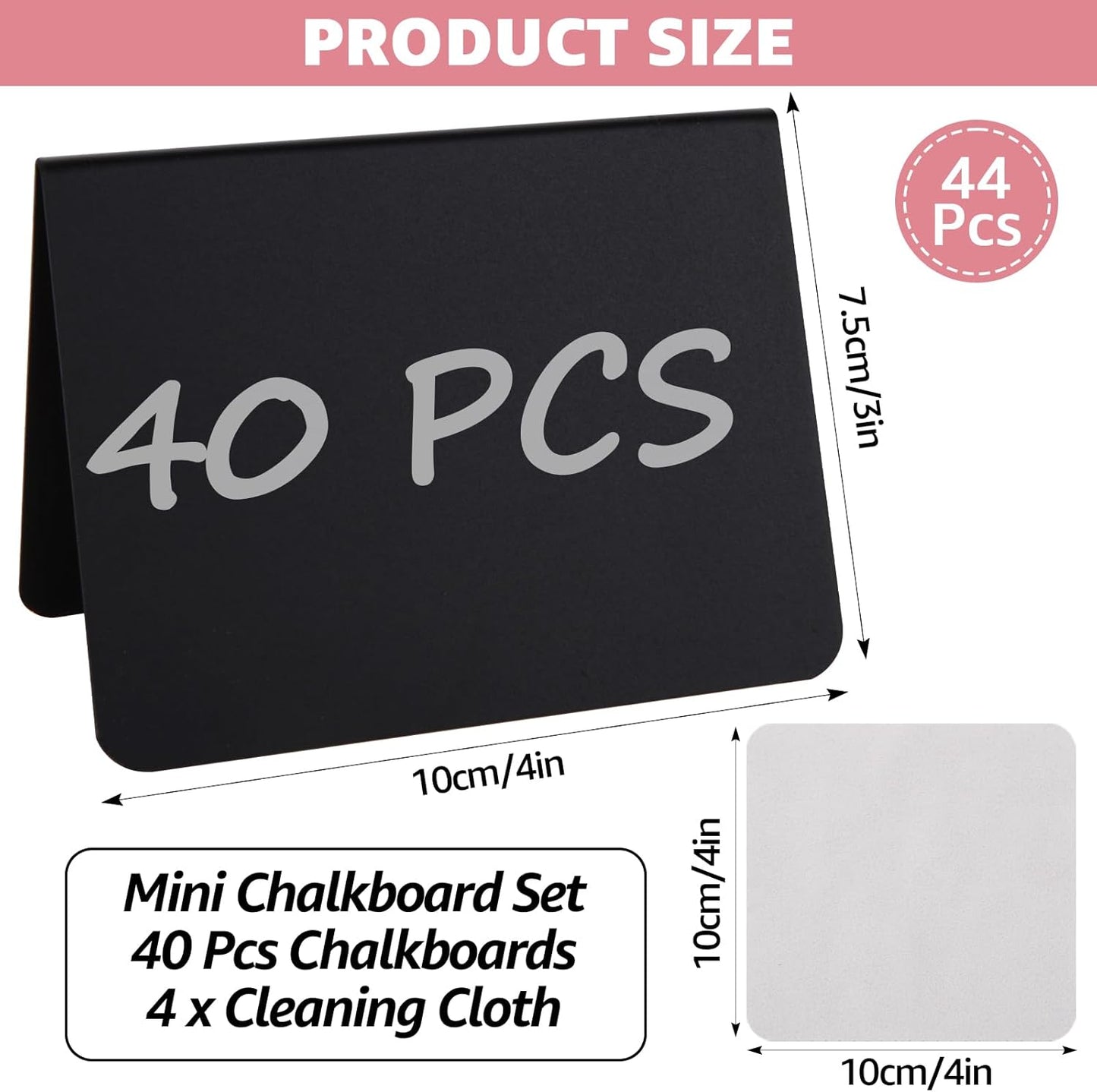 40 Pack Mini Chalkboard Signs for Food, 4x3 Inches Small Chalkboard Sign with 4 Cleaning Cloth, Small Reserved Tables Sign for Wedding Party Buffet Bakery Table Signs