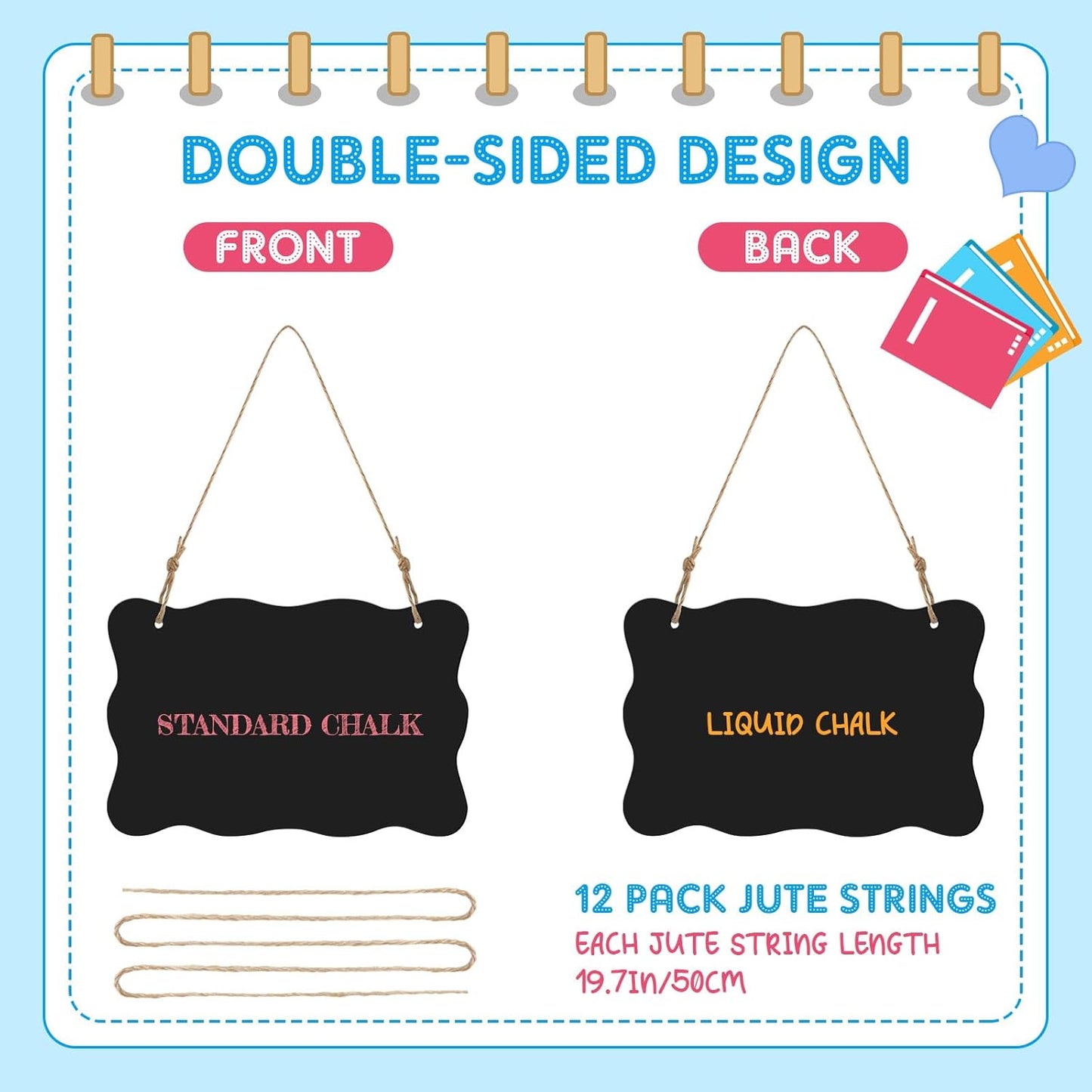 12 Pcs 4 x 6 Acrylic Chalkboard Hanging Sign with Chalk Markers Chalk Board Signs with Hanging String for Wedding Kitchen Home Party Decoration (Wave)