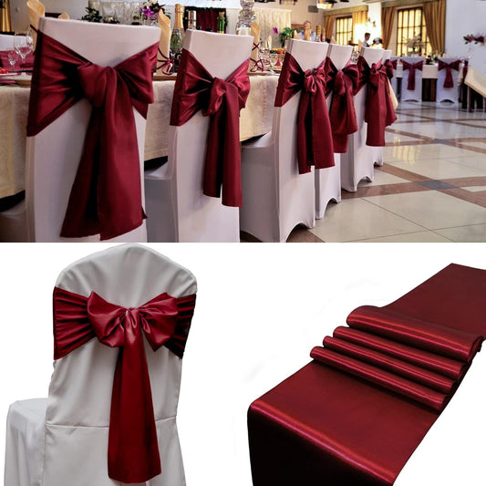 50 PCS Satin Chair Sashes Bows Decorative Universal Chair Cover Chair Ribbon Ties Back Sash for Wedding Birthday Party Ceremony Reception Hotel Events Banquet Restaurant Decor(7 x 108inch,Burgundy)
