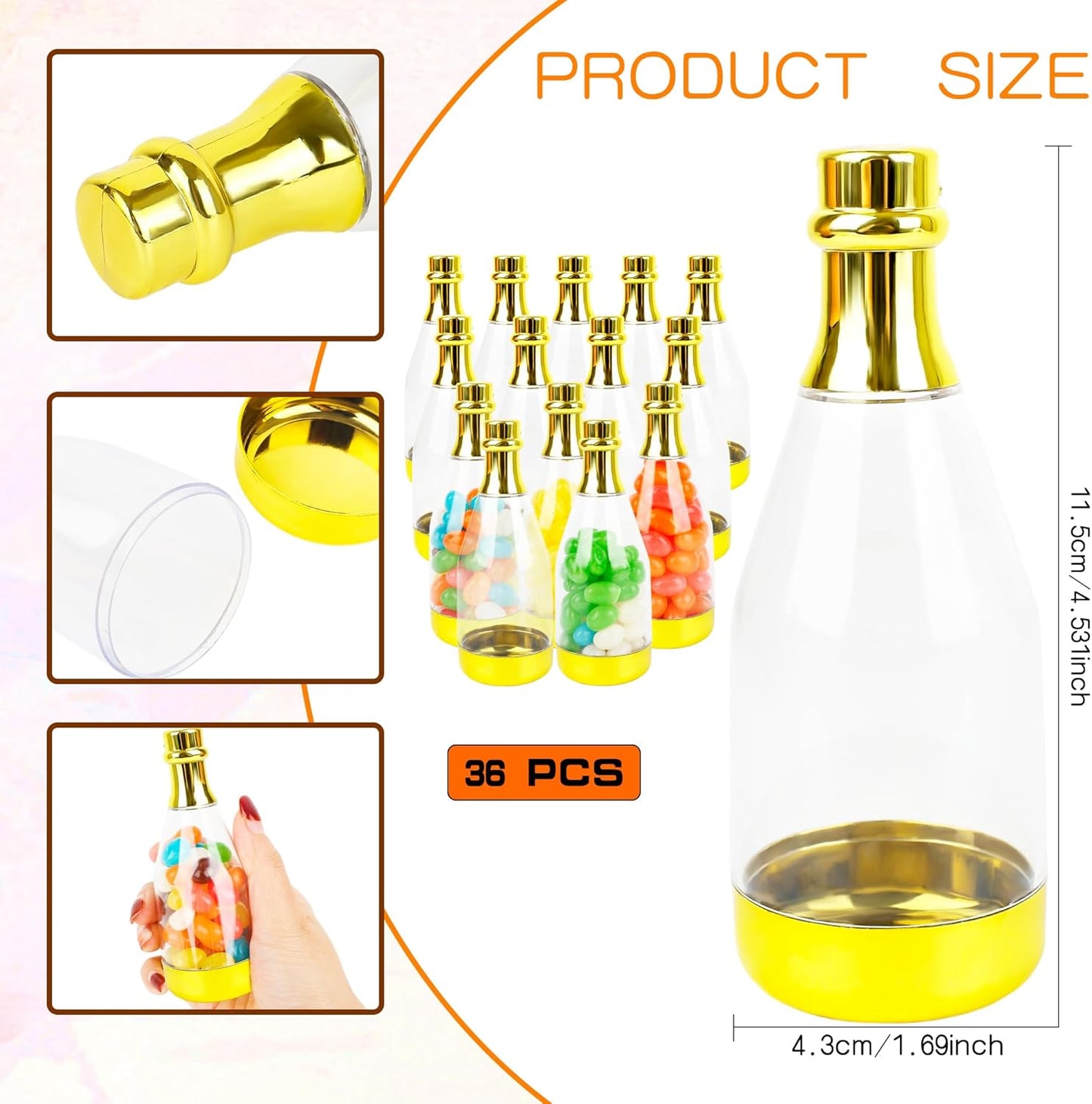 36 Pieces Champagne Bottles Candy Bottles Mini Golden Plastic Treat Containers Bridal Shower Favors for Birthday Wedding Christmas Party