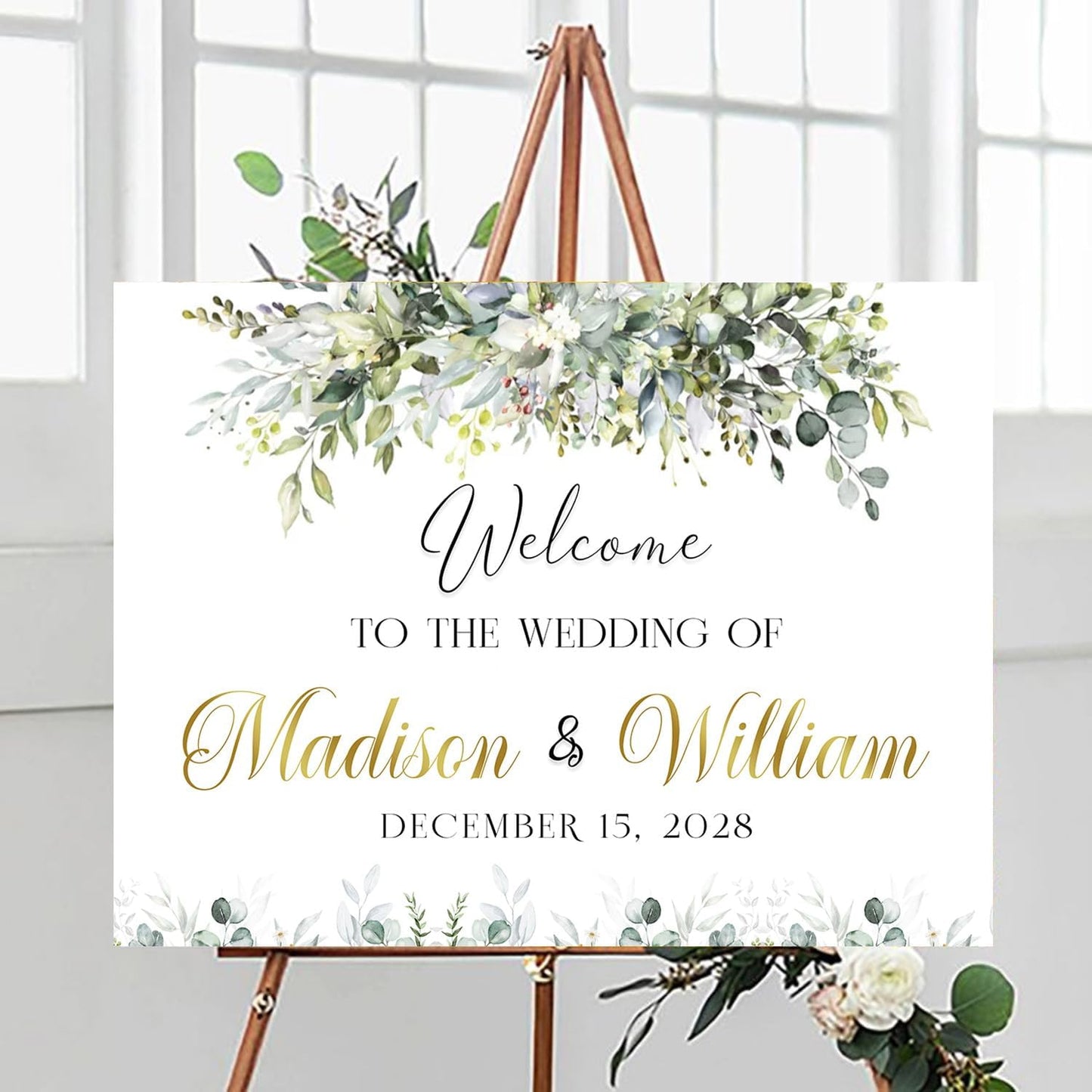 Personalized Wedding Welcome Sign, Easel Stand For Wedding Sign, Rehearsal Dinner Sign, Reserved Signs For Wedding, Greenery Floral Theme Wedding Sign Decoration