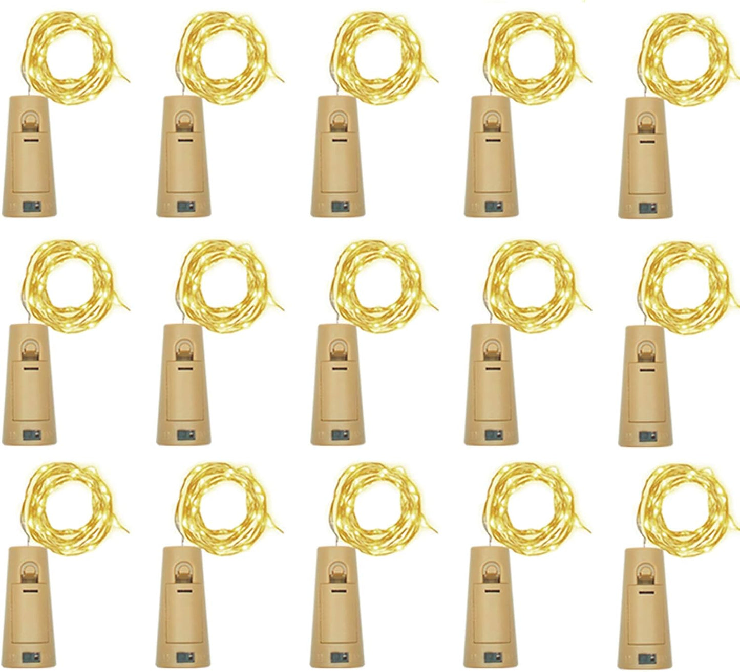 Wine Bottle Lights with Cork, Battery Operated 15 Pack 20 LED Cork Shape Silver Wire Fairy Mini String Lights(No Bottles) for DIY, Party, Decor, Christmas, Halloween,Wedding (15, Warm White)