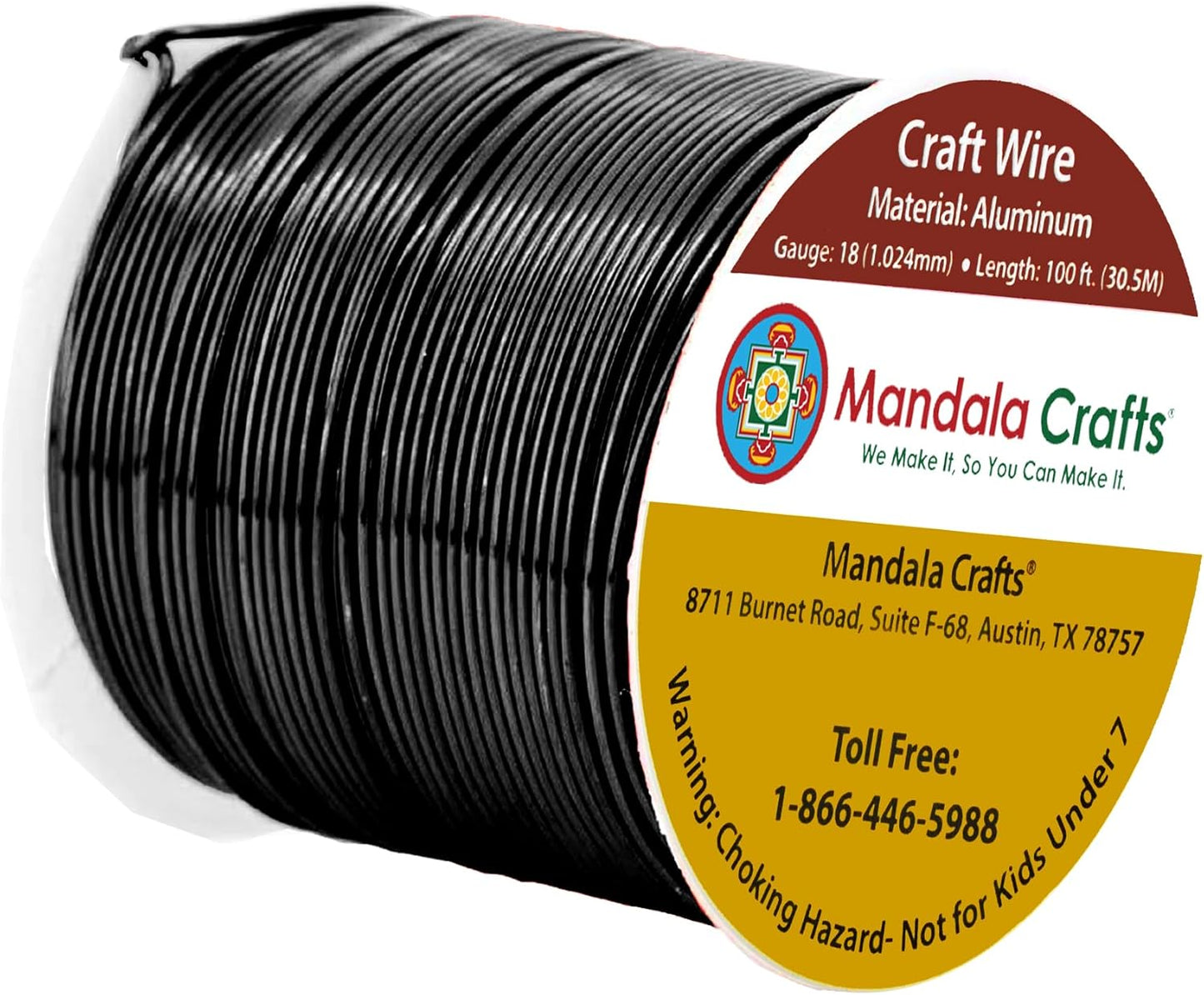 Mandala Crafts 18 Gauge Anodized Aluminum Craft Wire for Jewelry Making - 100 FT Colored Flexible Black Wire - Bendable for Bonsai Armature Crafting Sculpting