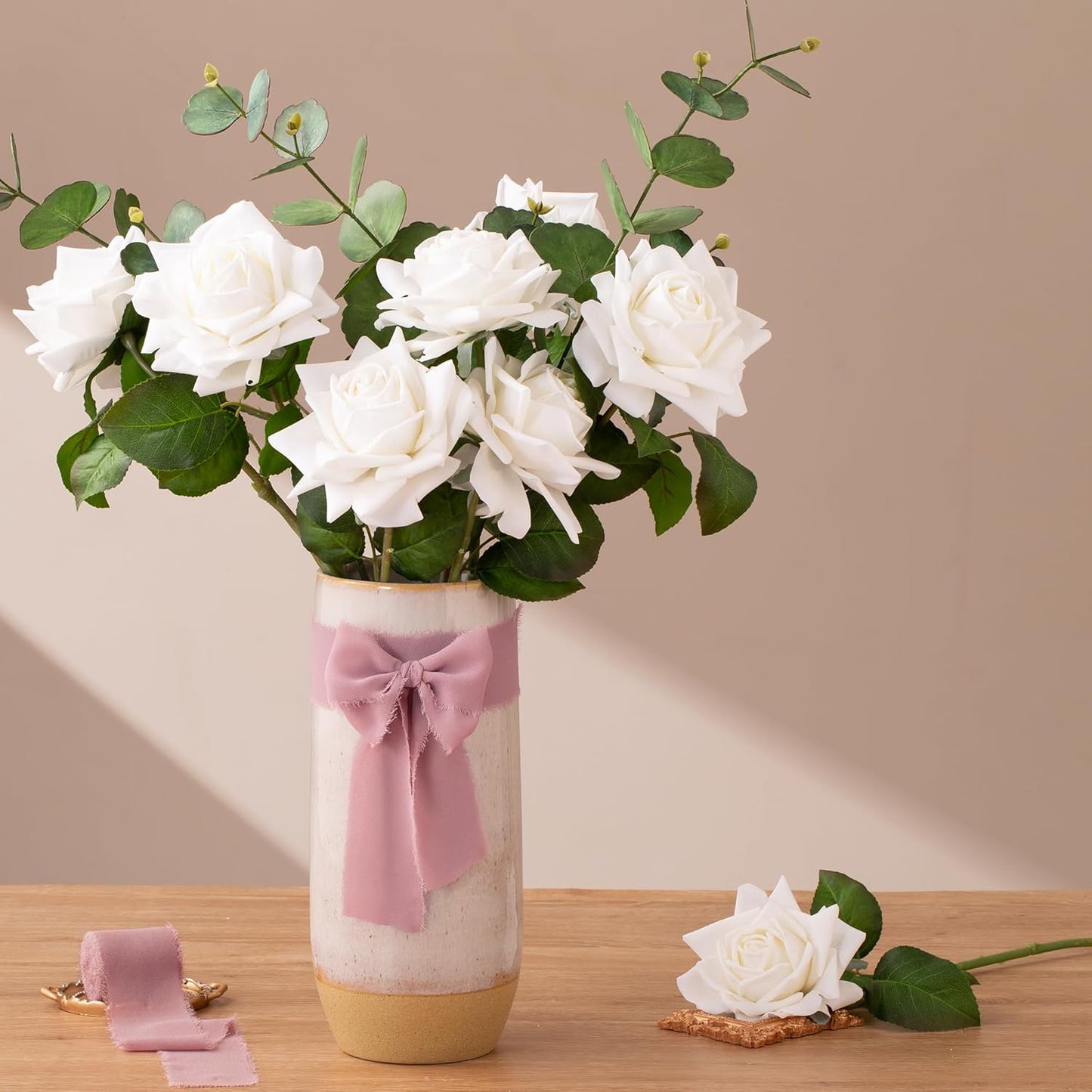 DORIS HOME Mauve Chiffon Ribbon for Flower Bouquet, 2" x21Yd Fabric Ribbon for Gift Wrapping, Handmade Frayed Ribbon for Wedding/Christmas Decorations