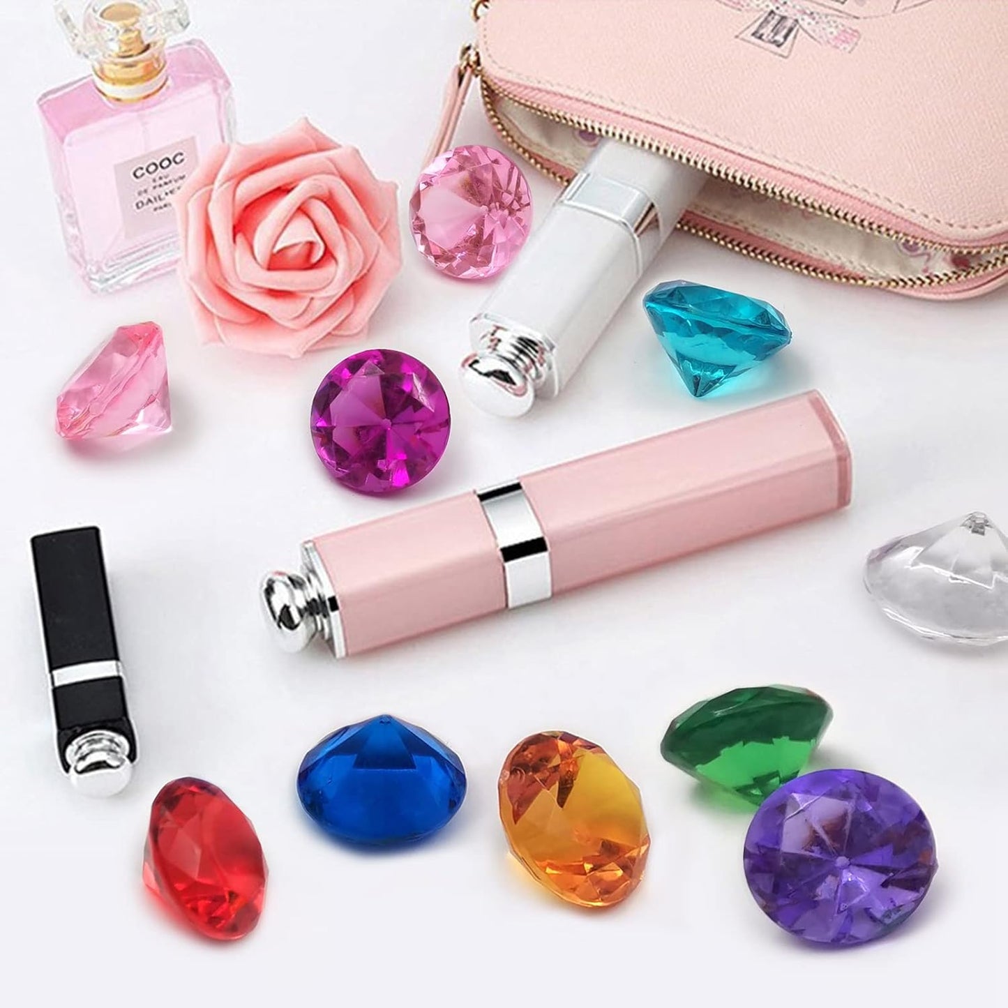 100Pcs Clear Acrylic Diamonds 25mm Wedding Table Scatters Gemstones Confetti for Vase Fillers,Floral Decor,Bridal Shower Decorations,Home Centerpieces,Candle Display (Multicolor)