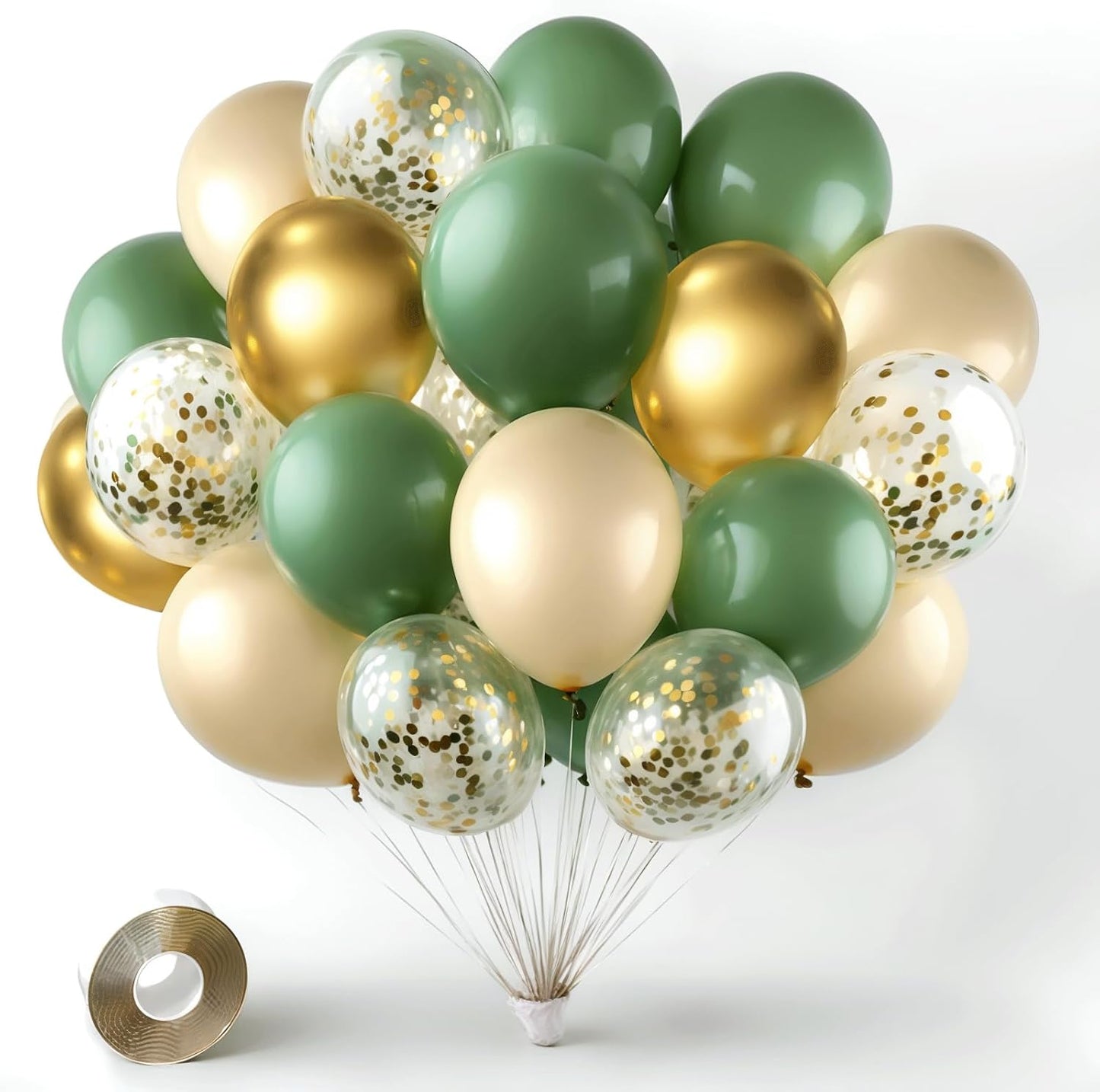 Sage Green Gold Confetti Balloons - 50 pcs Olive Green Blush Gold Metallic Latex Balloon for Eucalyptus Birthday Brida Shower Wedding Bridal Shower Party Decorations…