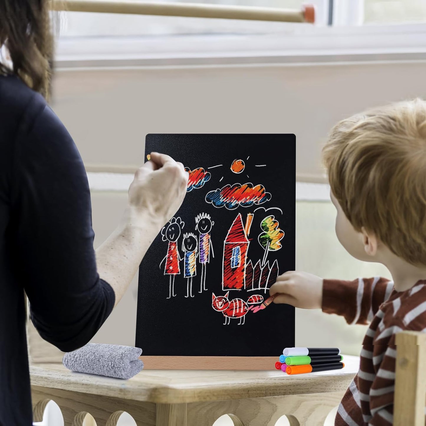 8 x 12 Chalkboard Sign, Reusable Double Sided Small Chalkboard Signs with Wooden Base Stand, Menu Chalk Board Sign Store Food Signs for Party, Tables Decoration, Bar and Restaurant (1 Pack)