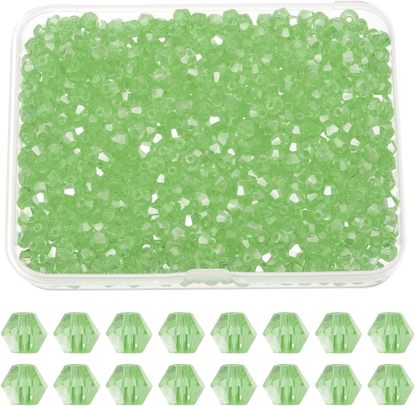 PATIKIL 1000pcs 3mm Bicone Glass Crystal Beads, Faceted Glass Spacer Beads with Box for Jewelry Making Bracelet Necklace Earrings DIY Suncatcher Craft, Light Green