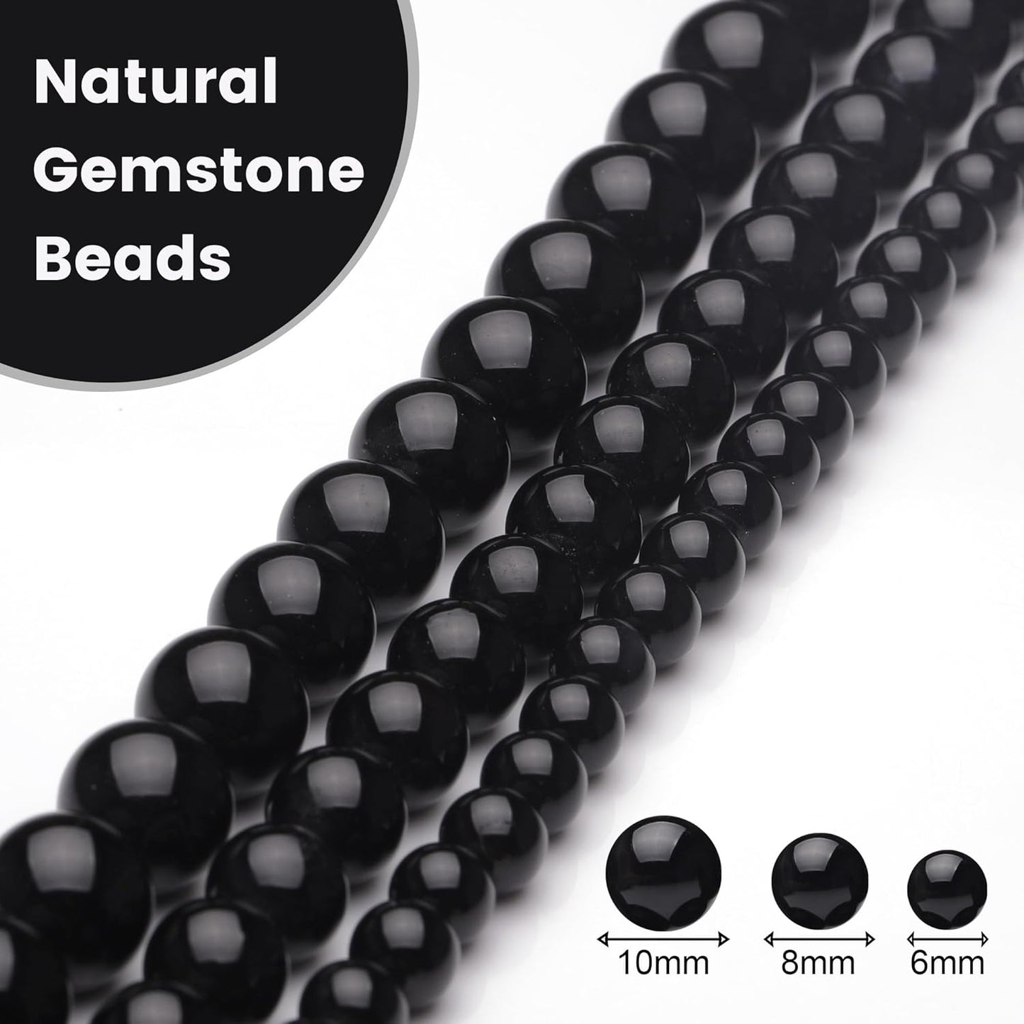 8mm Natural Stone Beads for Jewelry Making,Black Onyx Polished Smooth Round Gemstone Beads for Bracelet Necklace 15 Inch