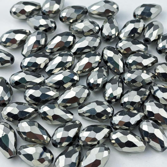 150pcs 4x6mm Teardrop Crystal Glass Beads for Jewelry Making, Faceted Vertical Hole Teardrop Glass Spacer Beads for Wind Chimes Bracelet Earring Necklace DIY Craft(Silver)